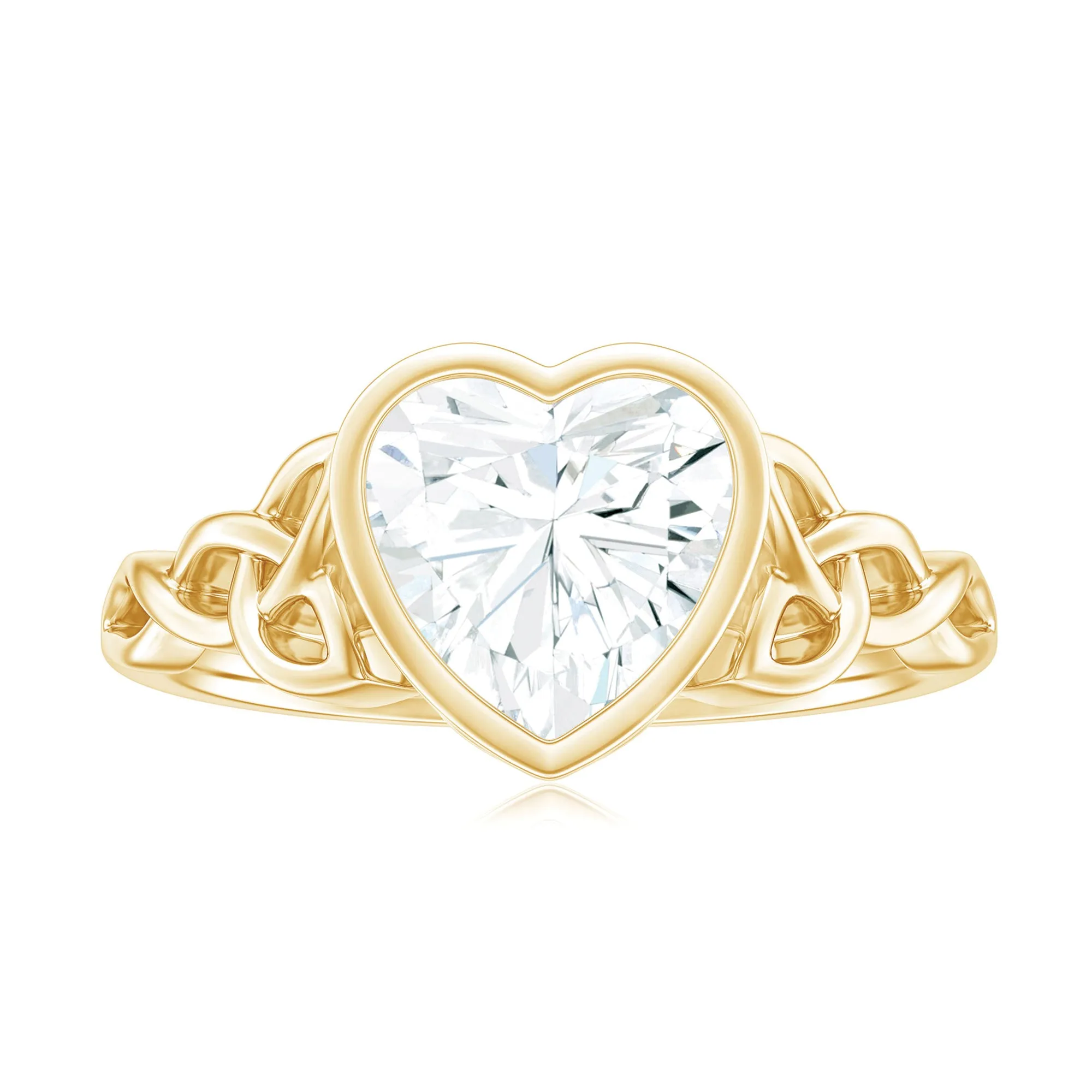 Heart Shape Moissanite Solitaire Celtic Knot Ring in Bezel Setting
