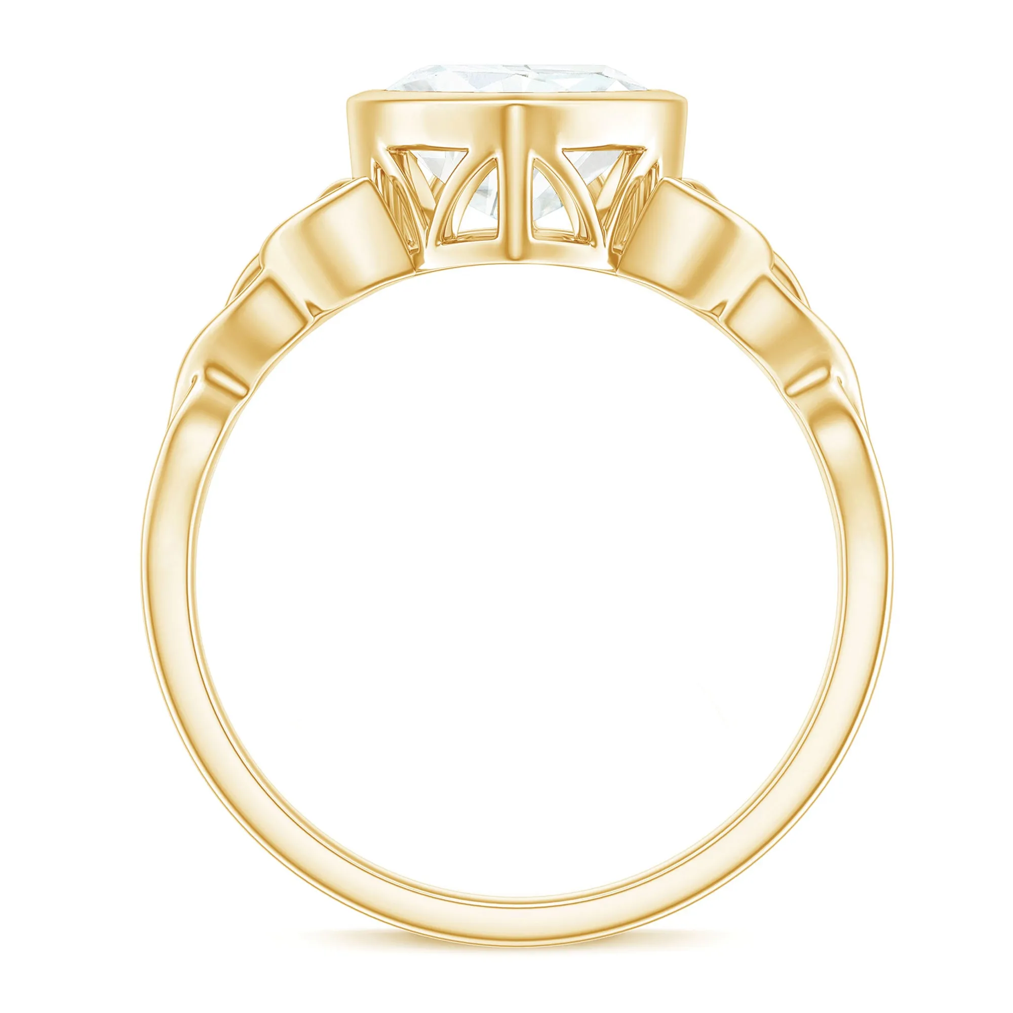 Heart Shape Moissanite Solitaire Celtic Knot Ring in Bezel Setting