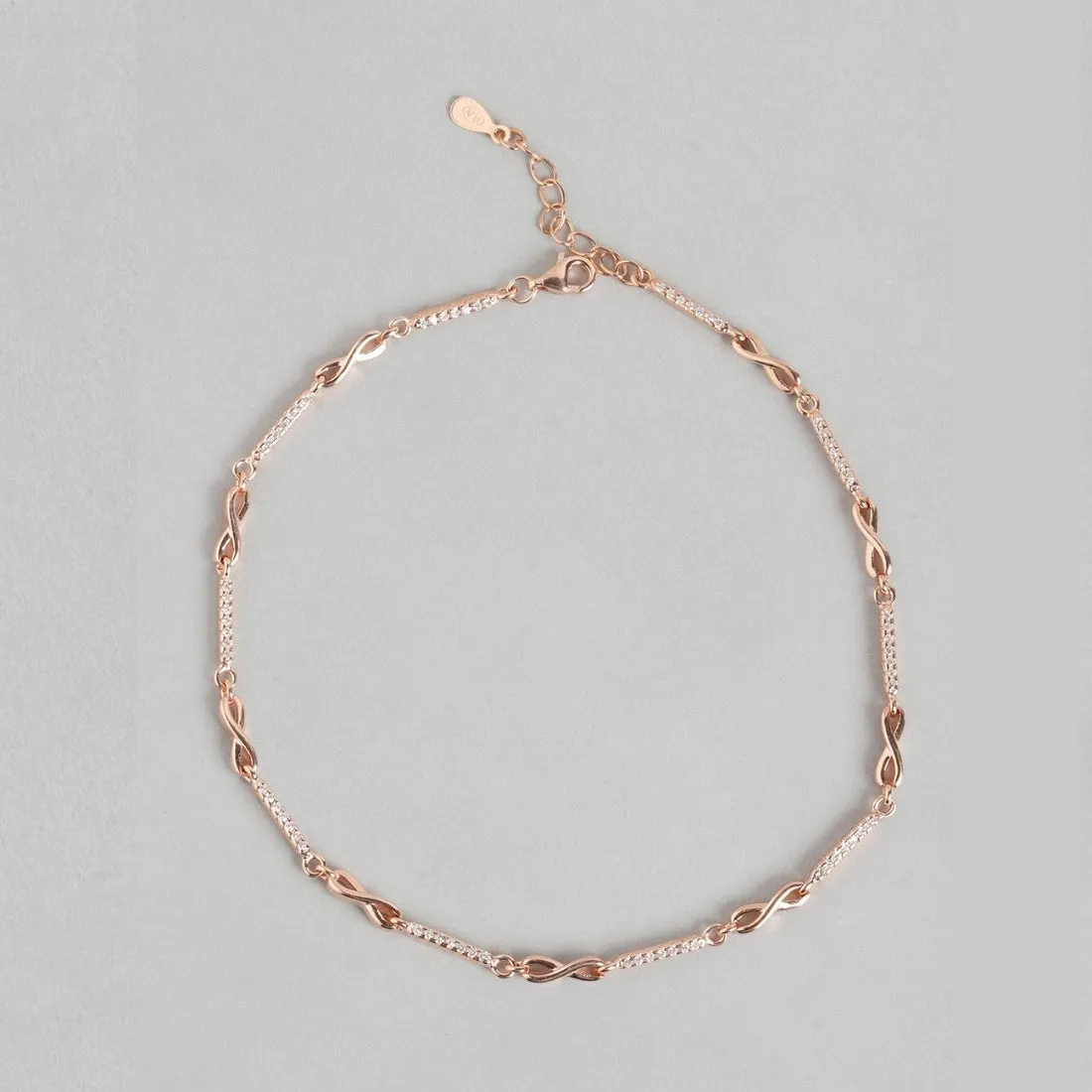 Infinity Cubic Zirconia Rose Gold Plated 925 Sterling Silver Anklet