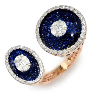 Invisible Diamond Open Gap Ring with Indigo Topaz Rose Gold