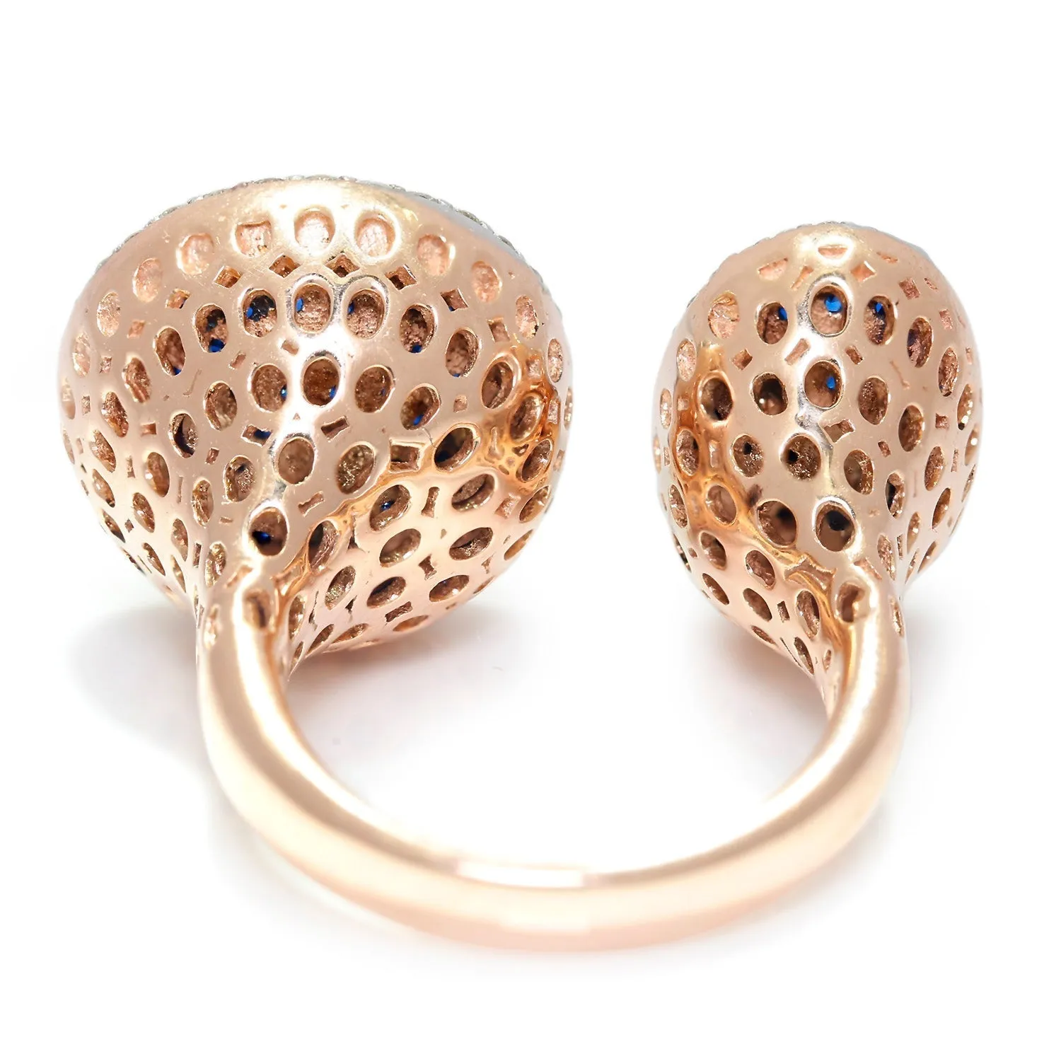 Invisible Diamond Open Gap Ring with Indigo Topaz Rose Gold