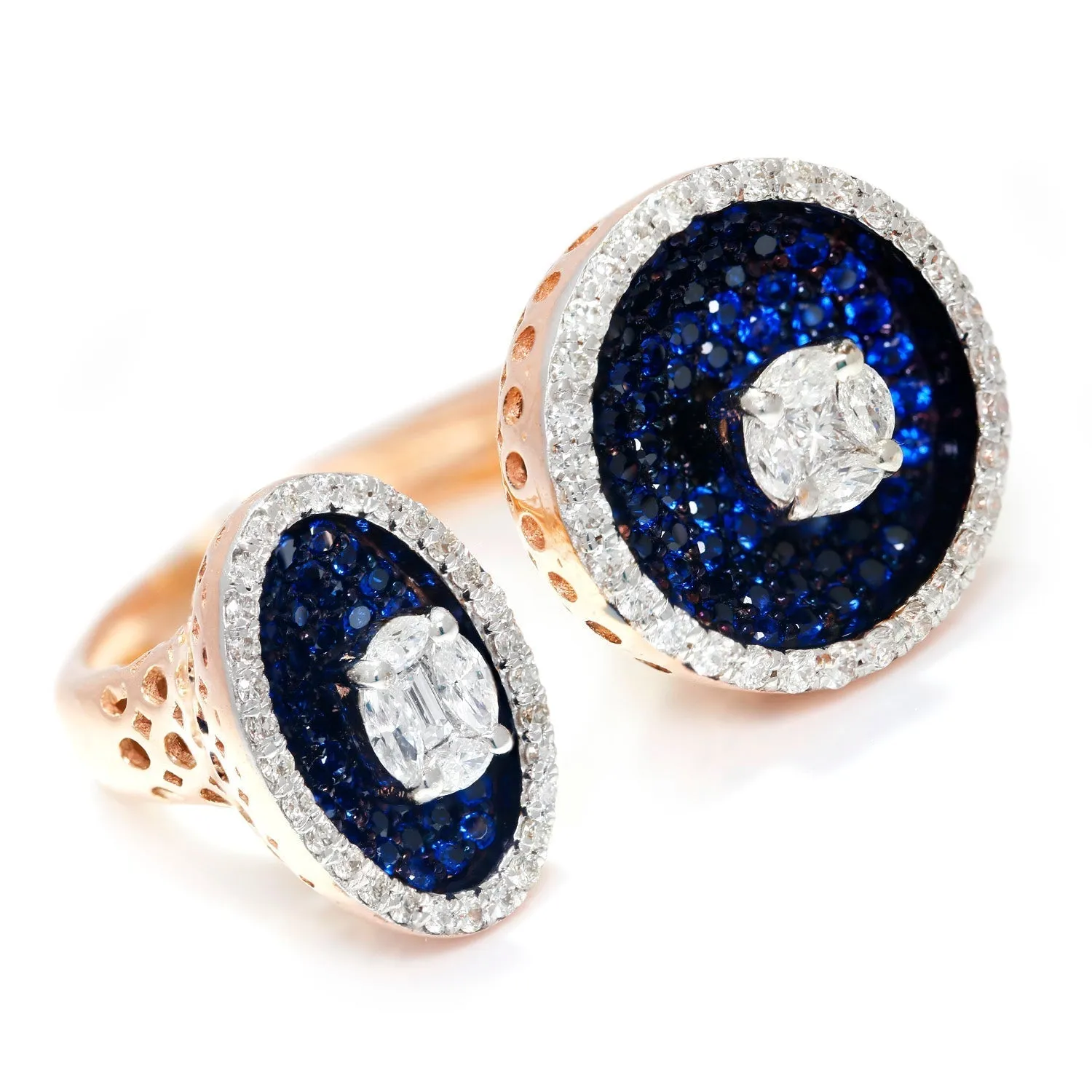 Invisible Diamond Open Gap Ring with Indigo Topaz Rose Gold