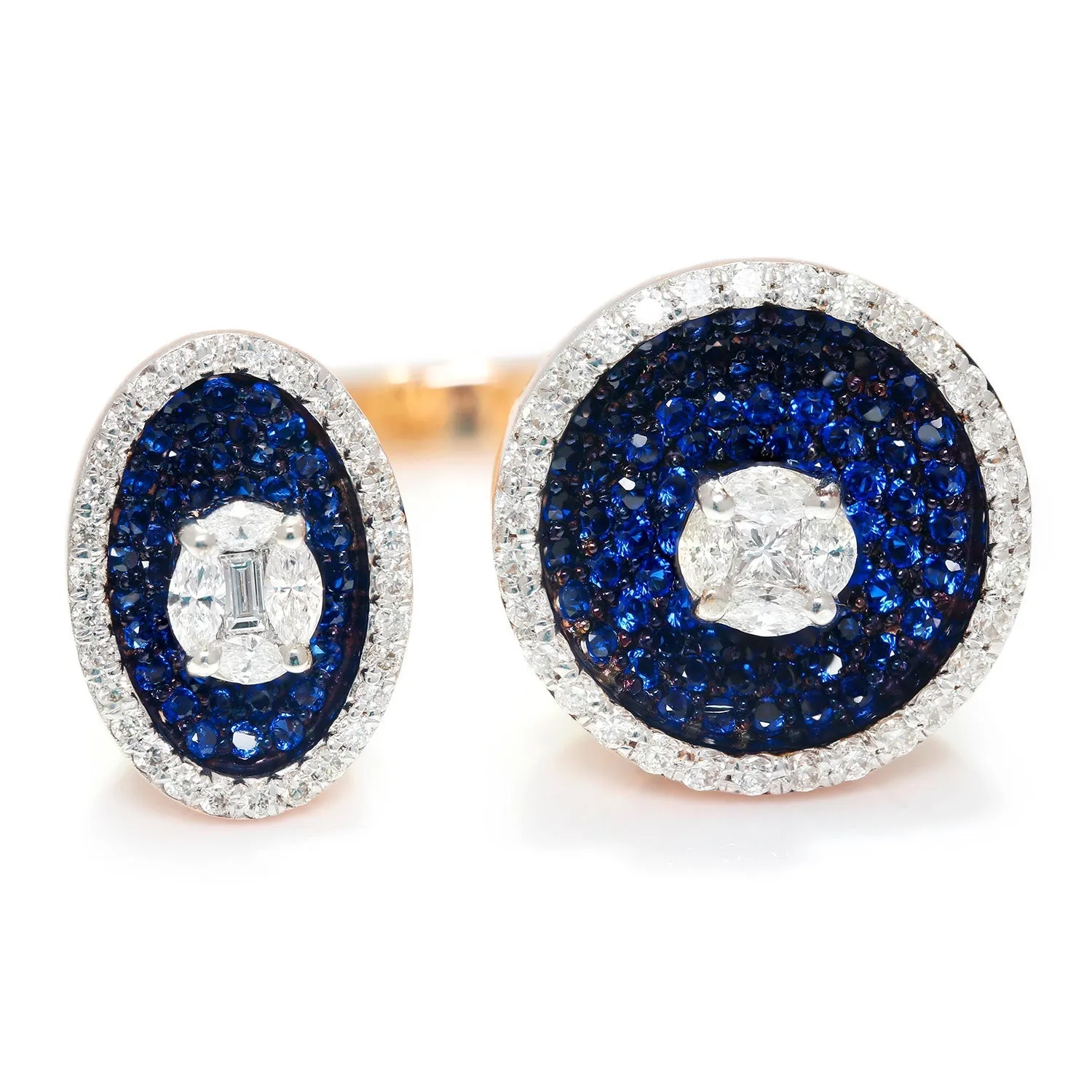 Invisible Diamond Open Gap Ring with Indigo Topaz Rose Gold