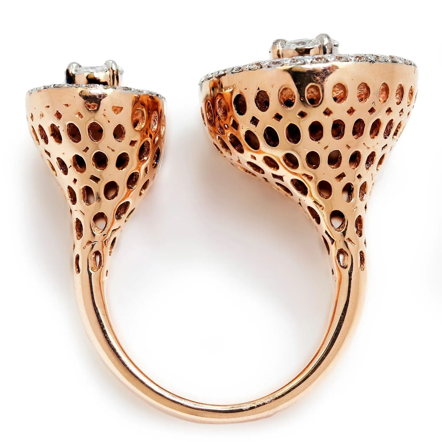 Invisible Diamond Open Gap Ring with Indigo Topaz Rose Gold