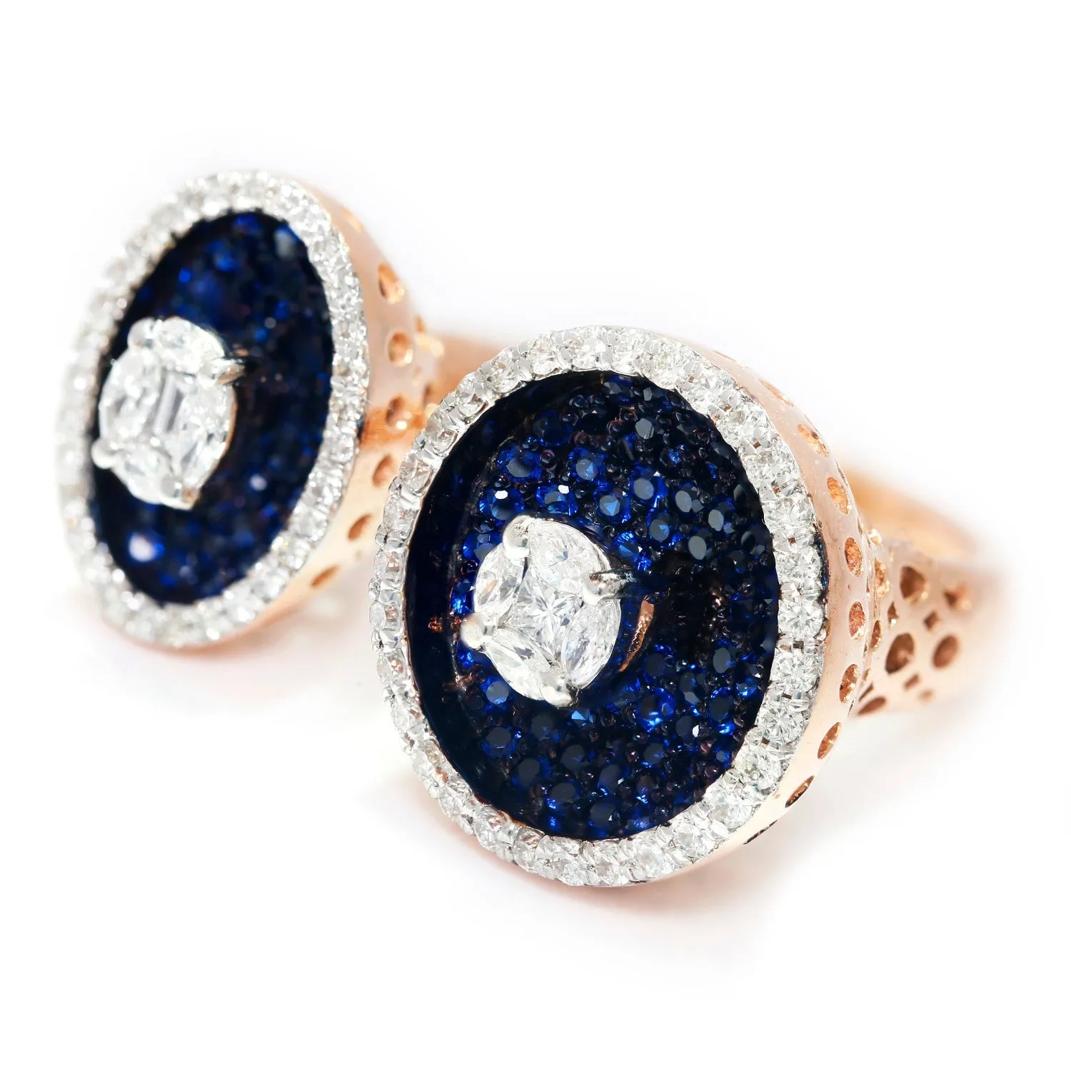Invisible Diamond Open Gap Ring with Indigo Topaz Rose Gold