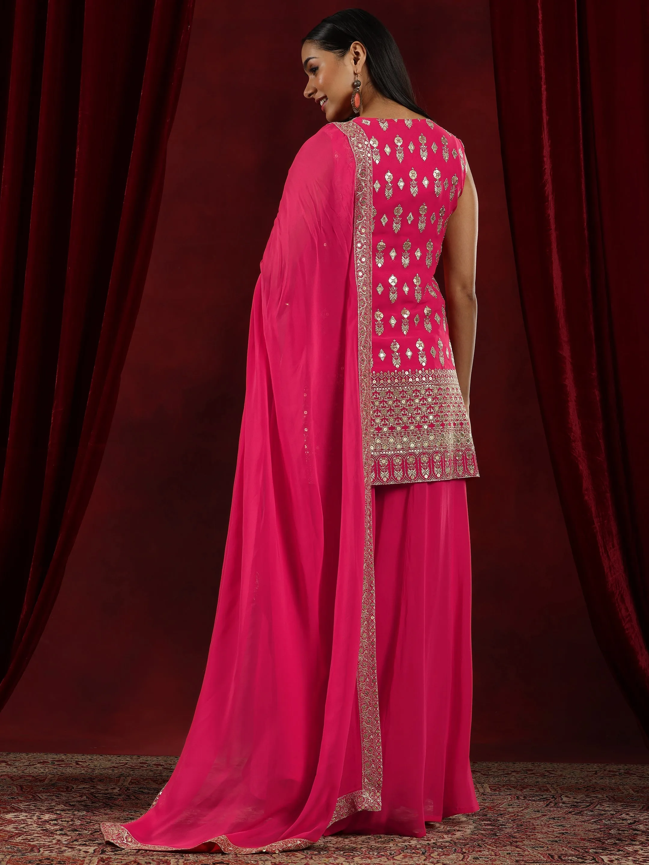Jashvi Art Coral Embroidered Georgette Straight Suit With Dupatta