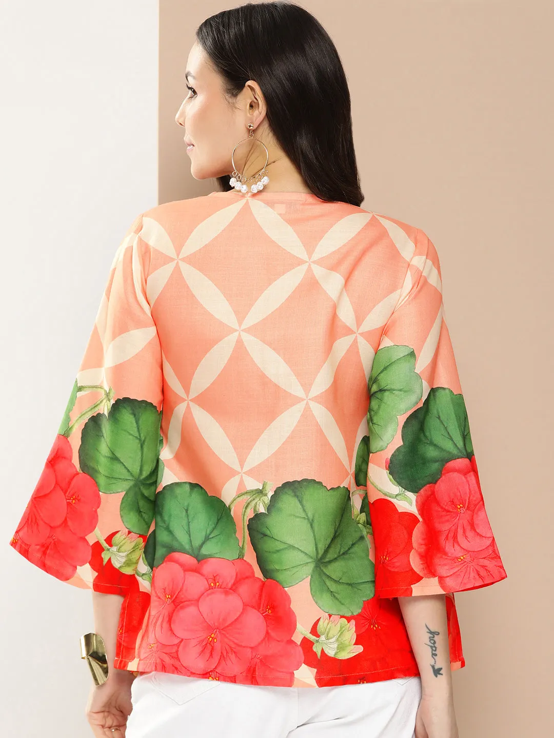 Jashvi Coral Flowal Prined Straight Top