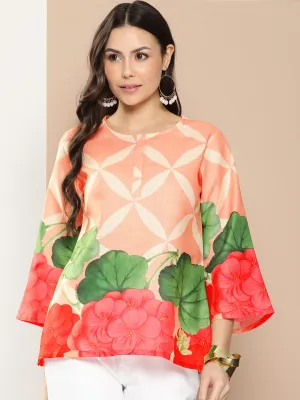Jashvi Coral Flowal Prined Straight Top