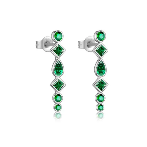KESLEY Women 925 Sterling Silver Green Zircon CZ Long Piercing Stud Luxury Dangle Earrings