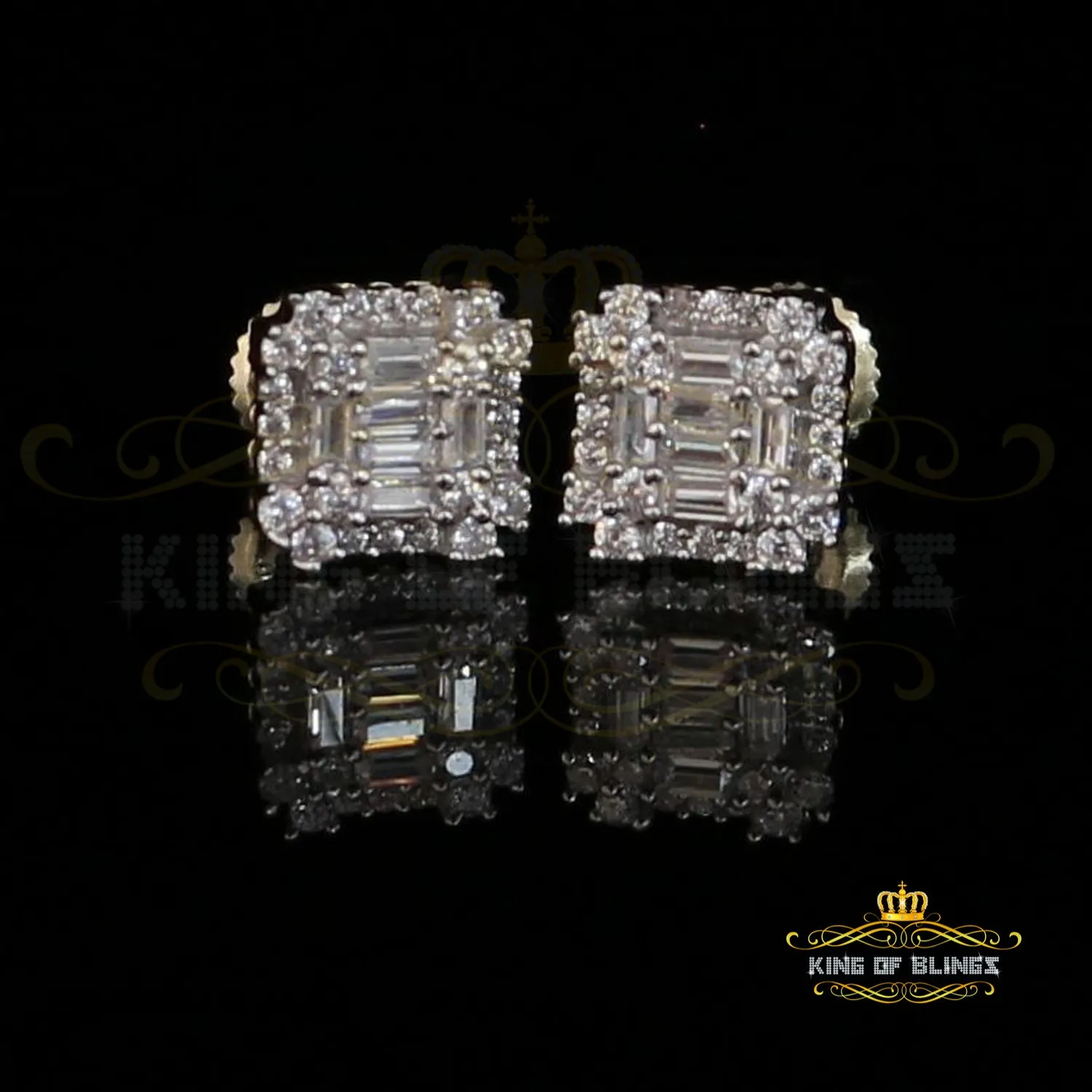 King of Bling's Mens 1.26ct Square Yellow 925 Sterling Silver ScrewBack Hip Hop CZ Stud Earring