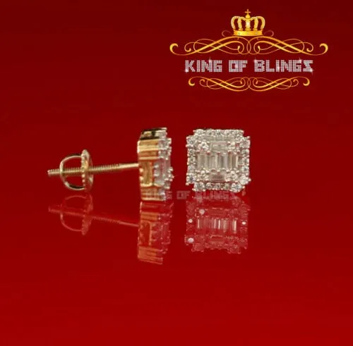 King of Bling's Mens 1.26ct Square Yellow 925 Sterling Silver ScrewBack Hip Hop CZ Stud Earring