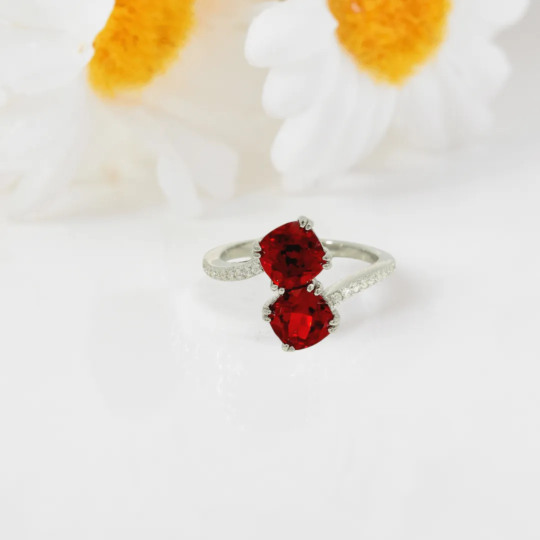 Lab Grown Ruby Bypass Dual Stone Ring