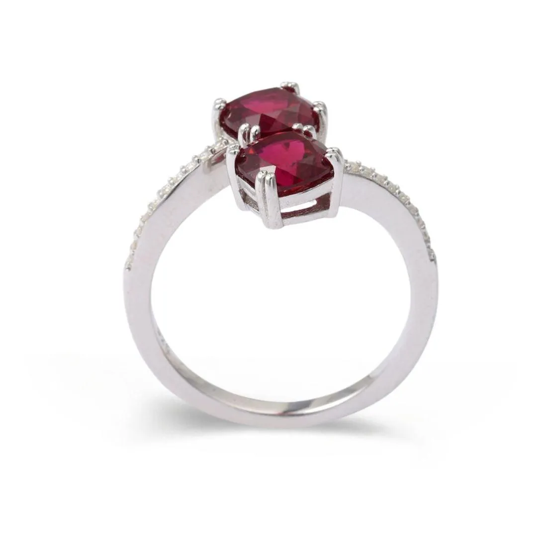 Lab Grown Ruby Bypass Dual Stone Ring