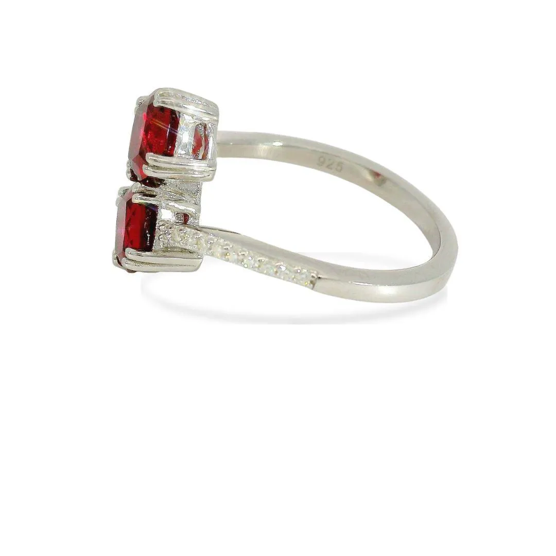 Lab Grown Ruby Bypass Dual Stone Ring