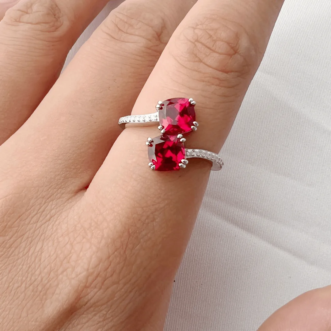 Lab Grown Ruby Bypass Dual Stone Ring