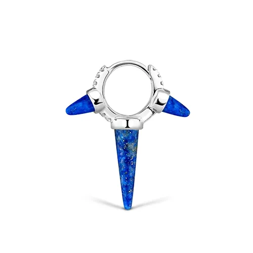 Lapis Triple Long Spike Diamond Eternity Hoop Earring by Maria Tash in White Gold