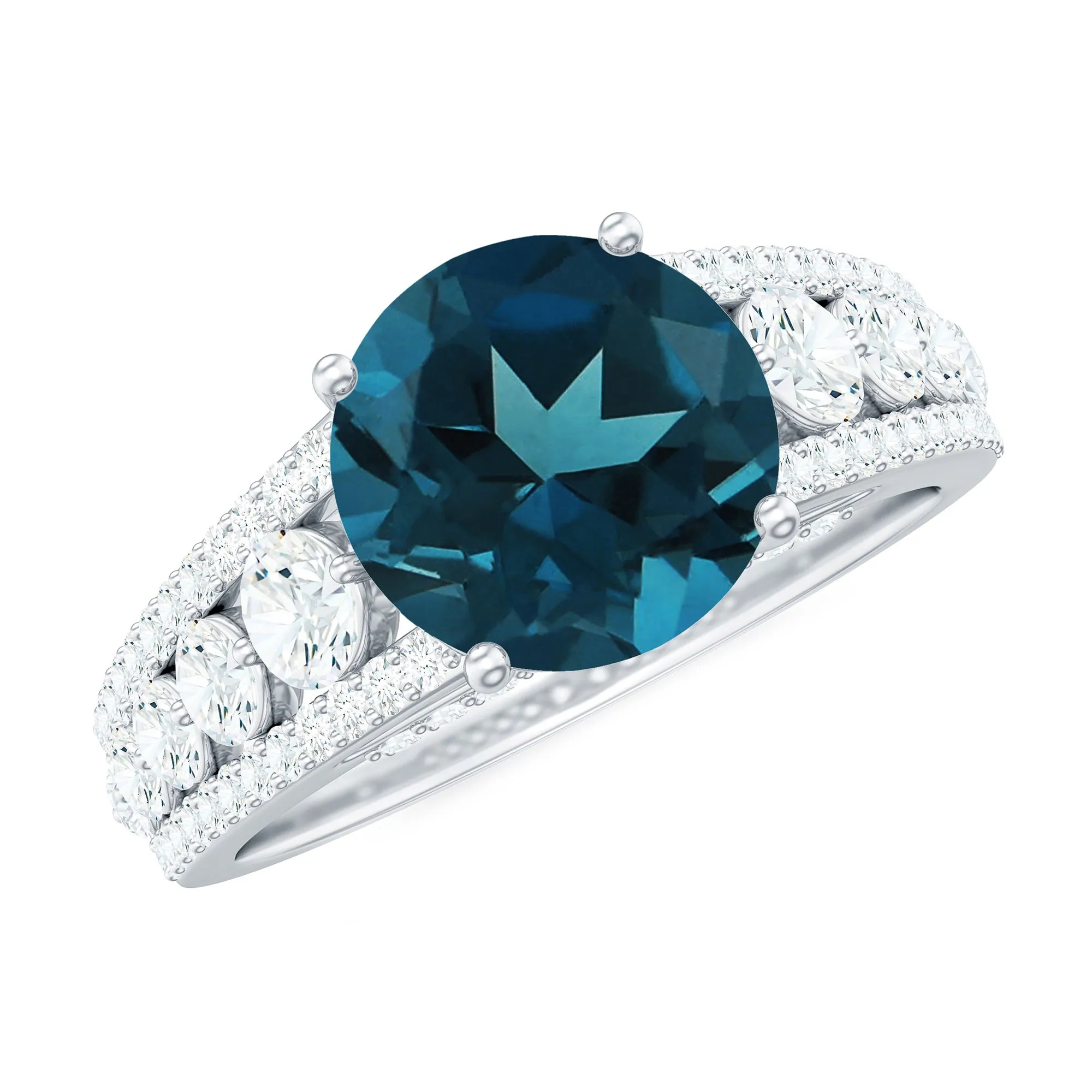 London Blue Topaz and Moissanite Statement Engagement Ring