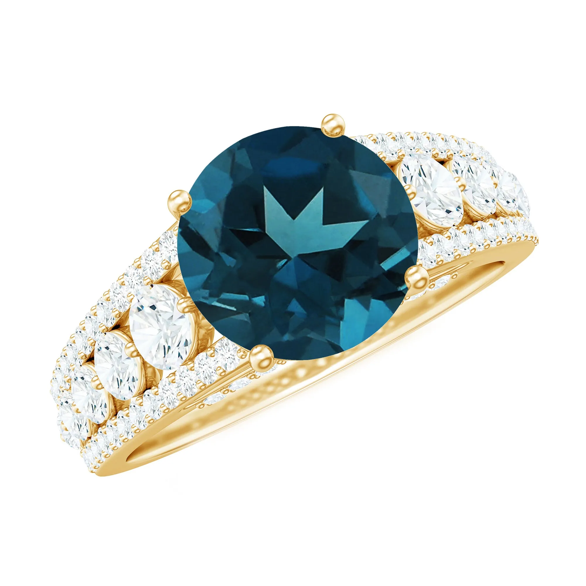 London Blue Topaz and Moissanite Statement Engagement Ring