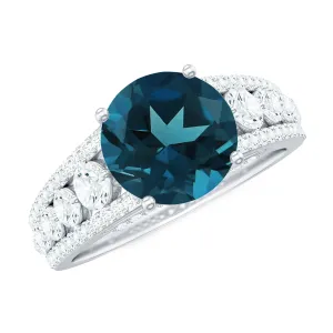 London Blue Topaz and Moissanite Statement Engagement Ring