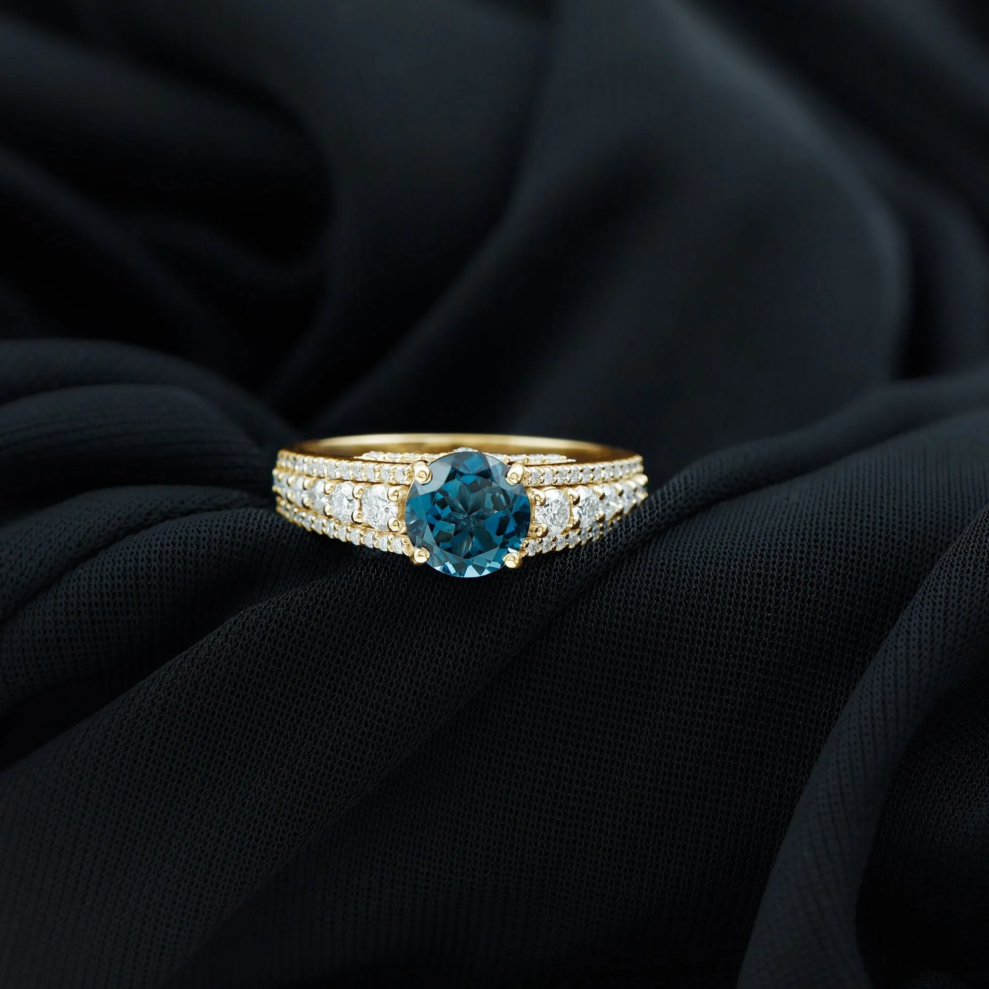 London Blue Topaz and Moissanite Statement Engagement Ring