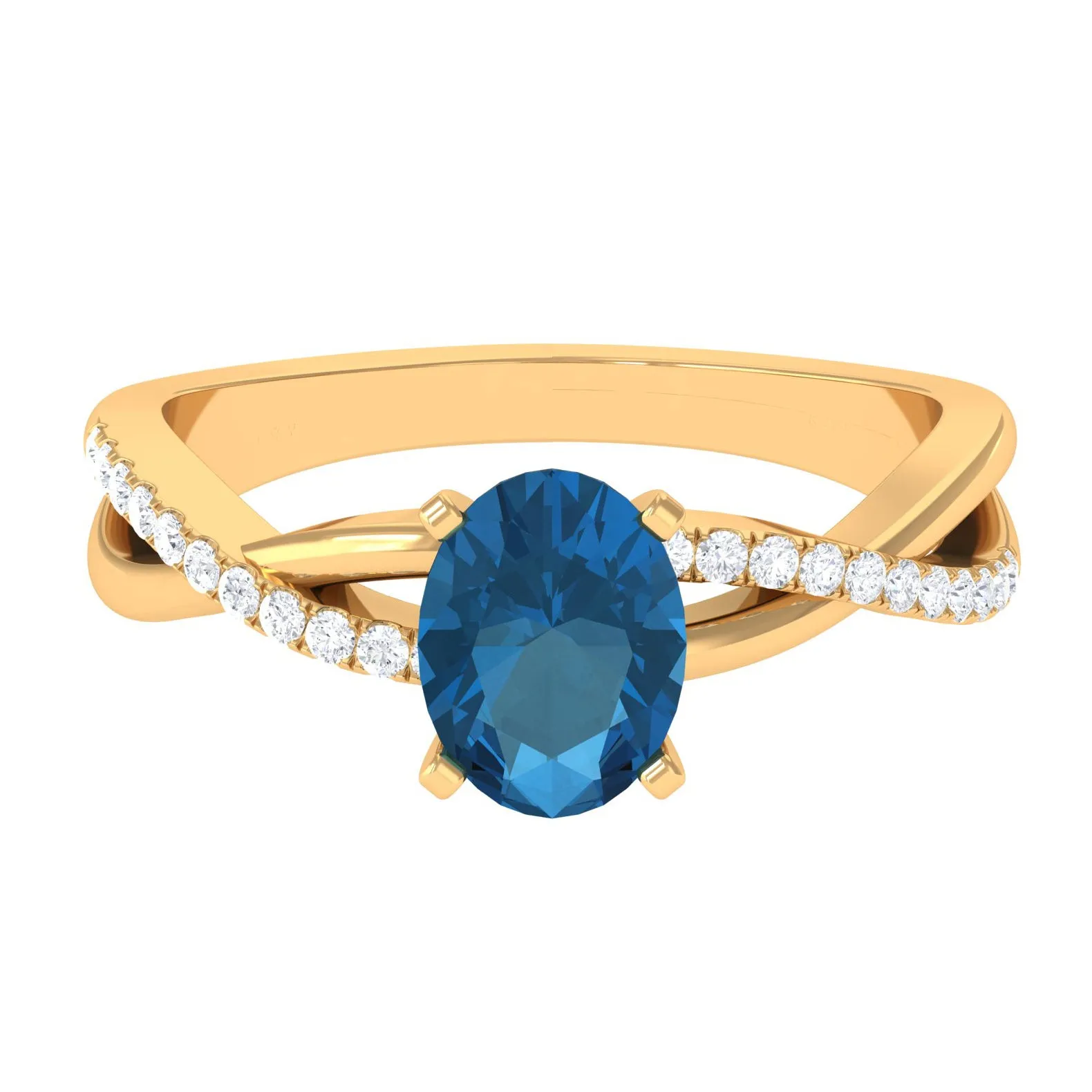 London Blue Topaz Crossover Engagement Ring with Diamond Side Stone