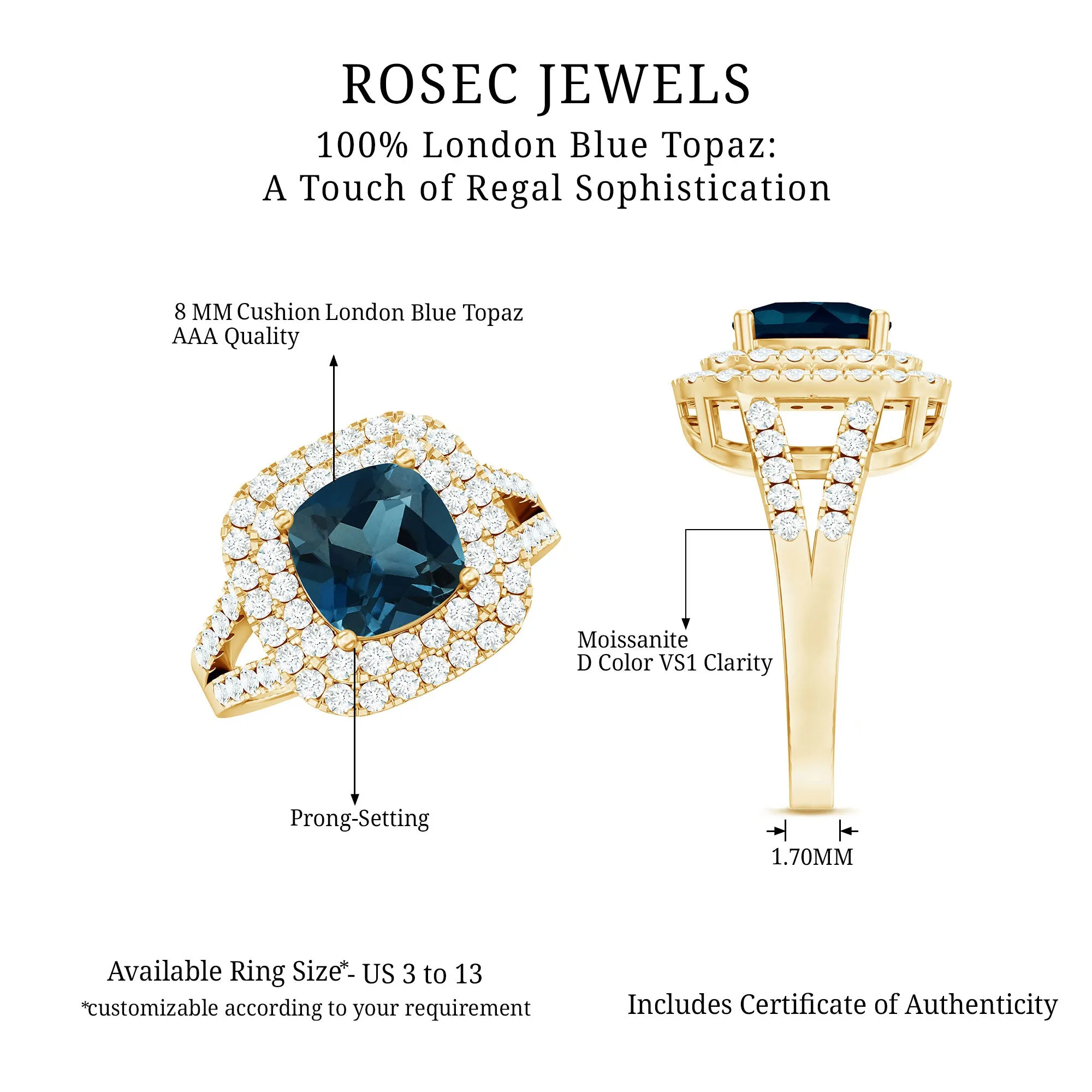 London Blue Topaz Double Halo Engagement Ring