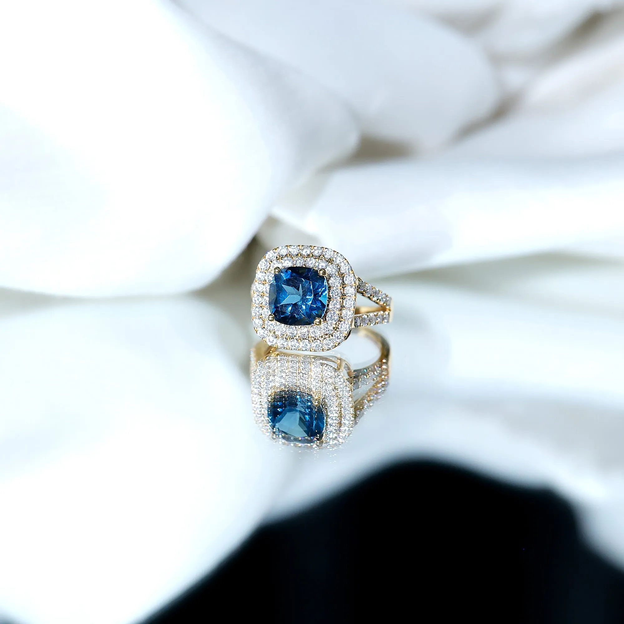 London Blue Topaz Double Halo Engagement Ring