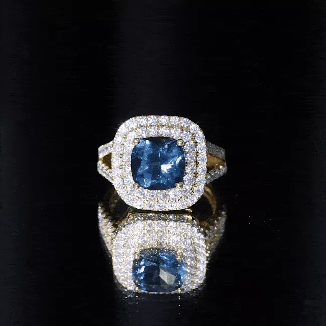 London Blue Topaz Double Halo Engagement Ring