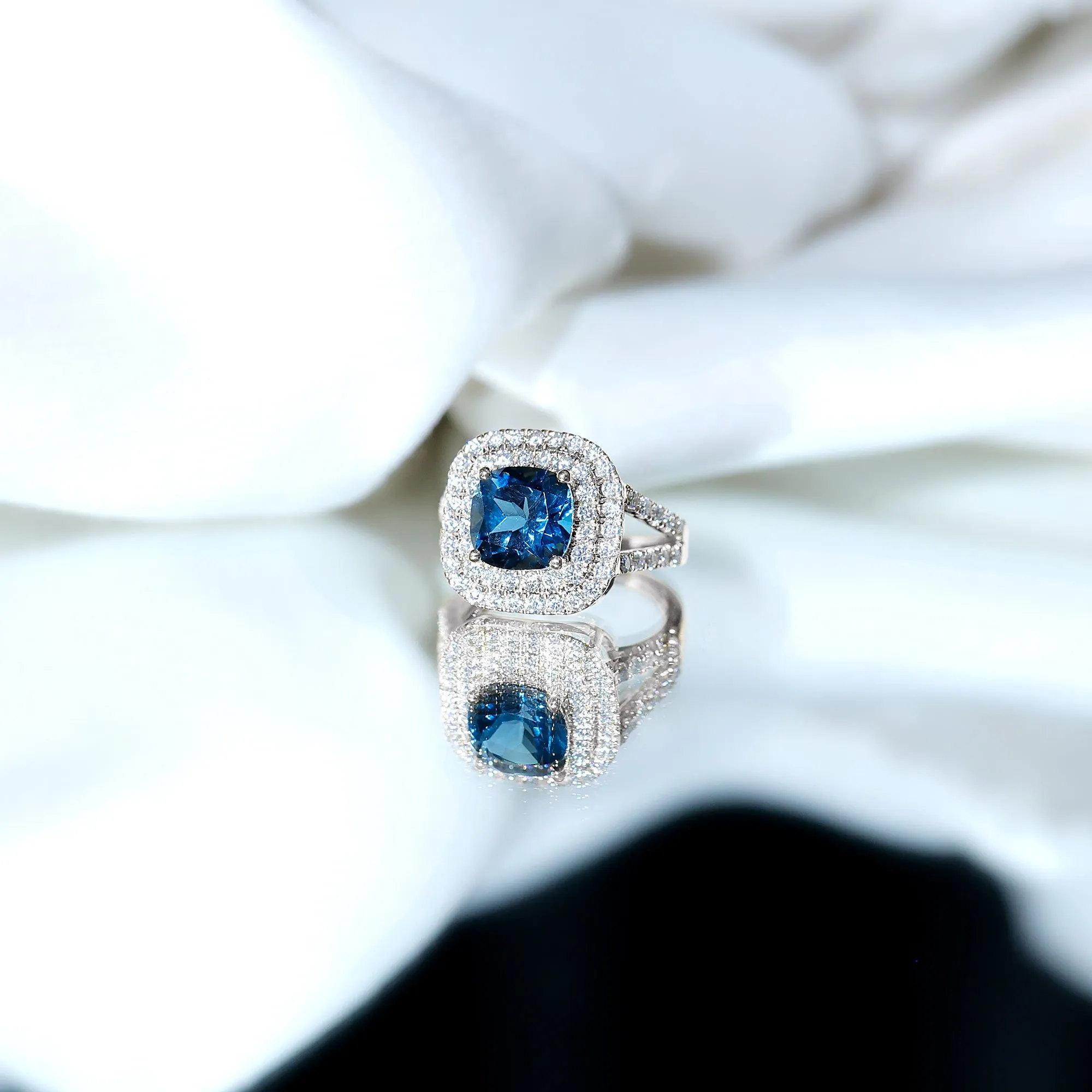 London Blue Topaz Double Halo Engagement Ring