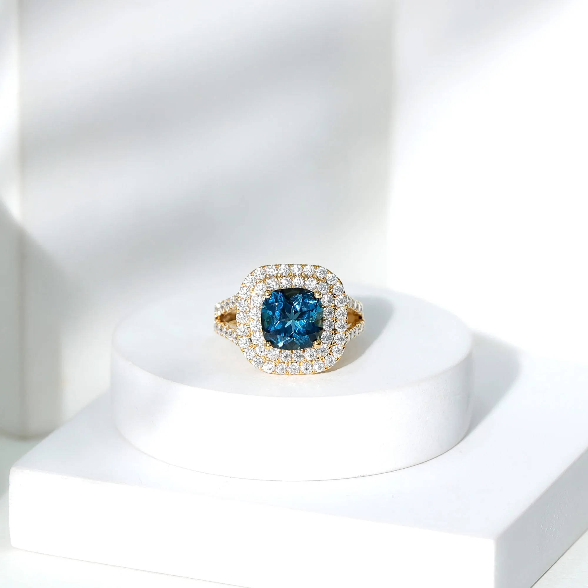 London Blue Topaz Double Halo Engagement Ring