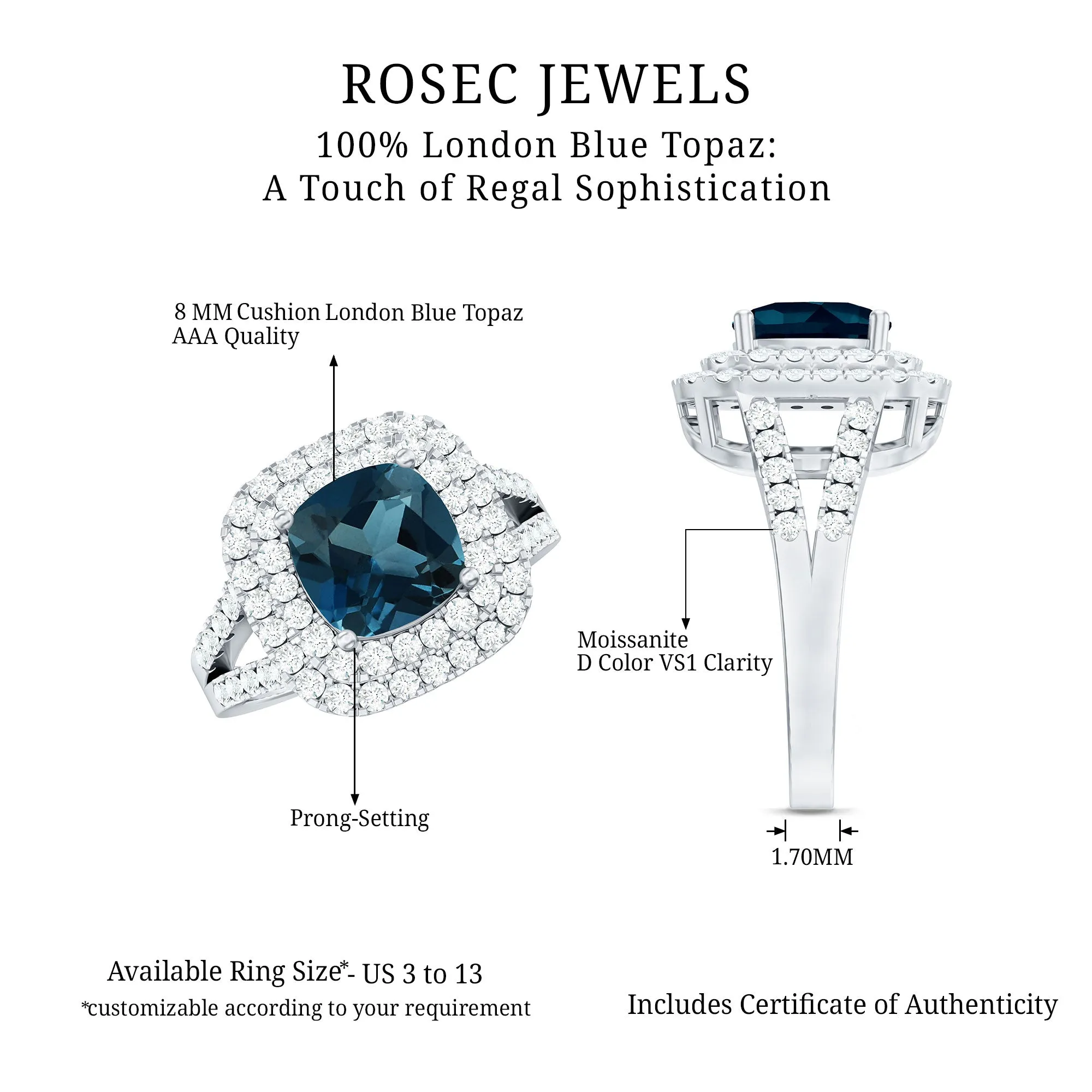 London Blue Topaz Double Halo Engagement Ring