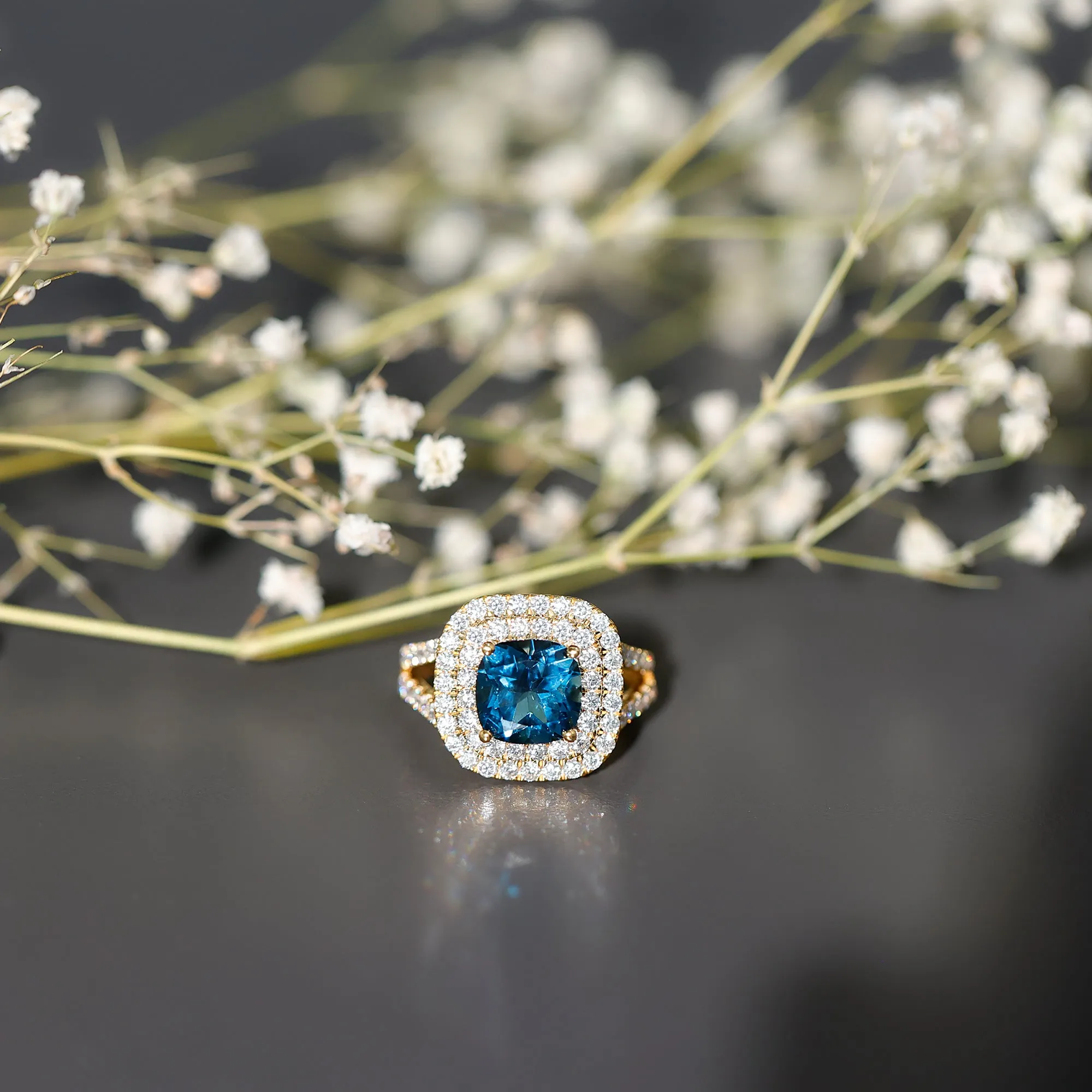 London Blue Topaz Double Halo Engagement Ring