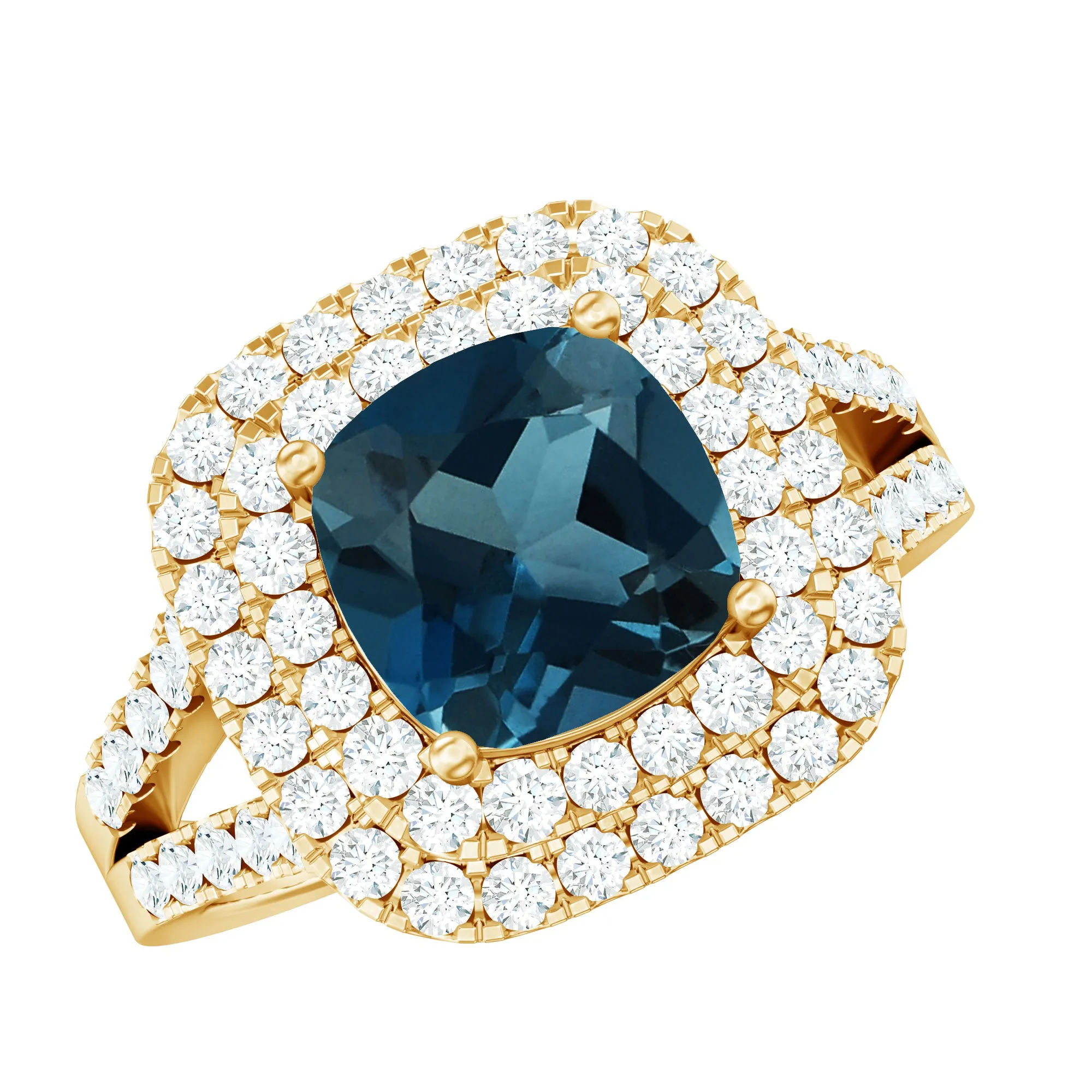 London Blue Topaz Double Halo Engagement Ring