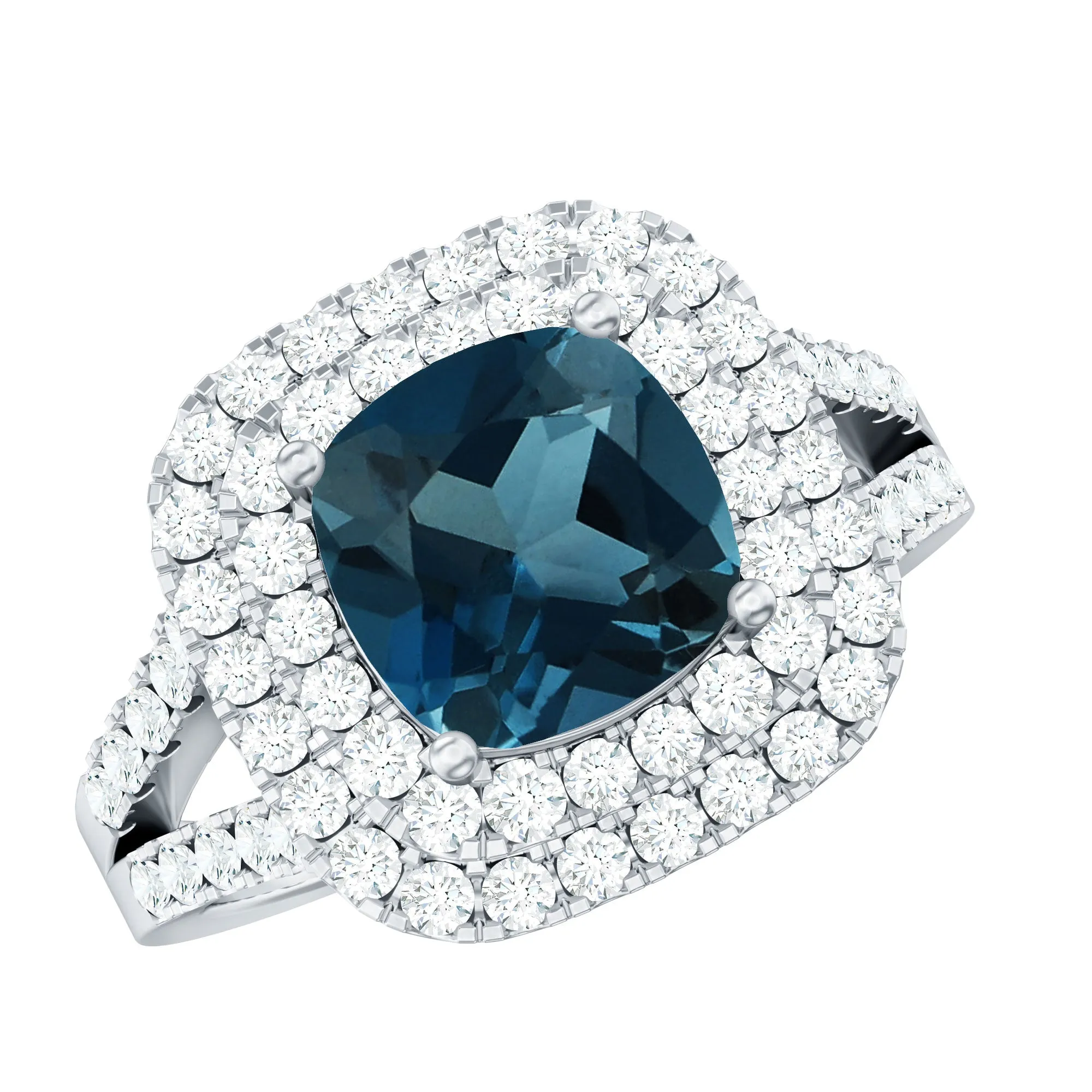 London Blue Topaz Double Halo Engagement Ring