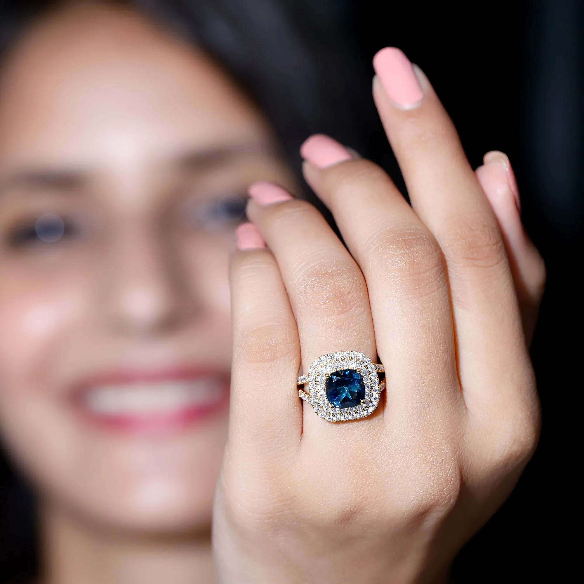 London Blue Topaz Double Halo Engagement Ring