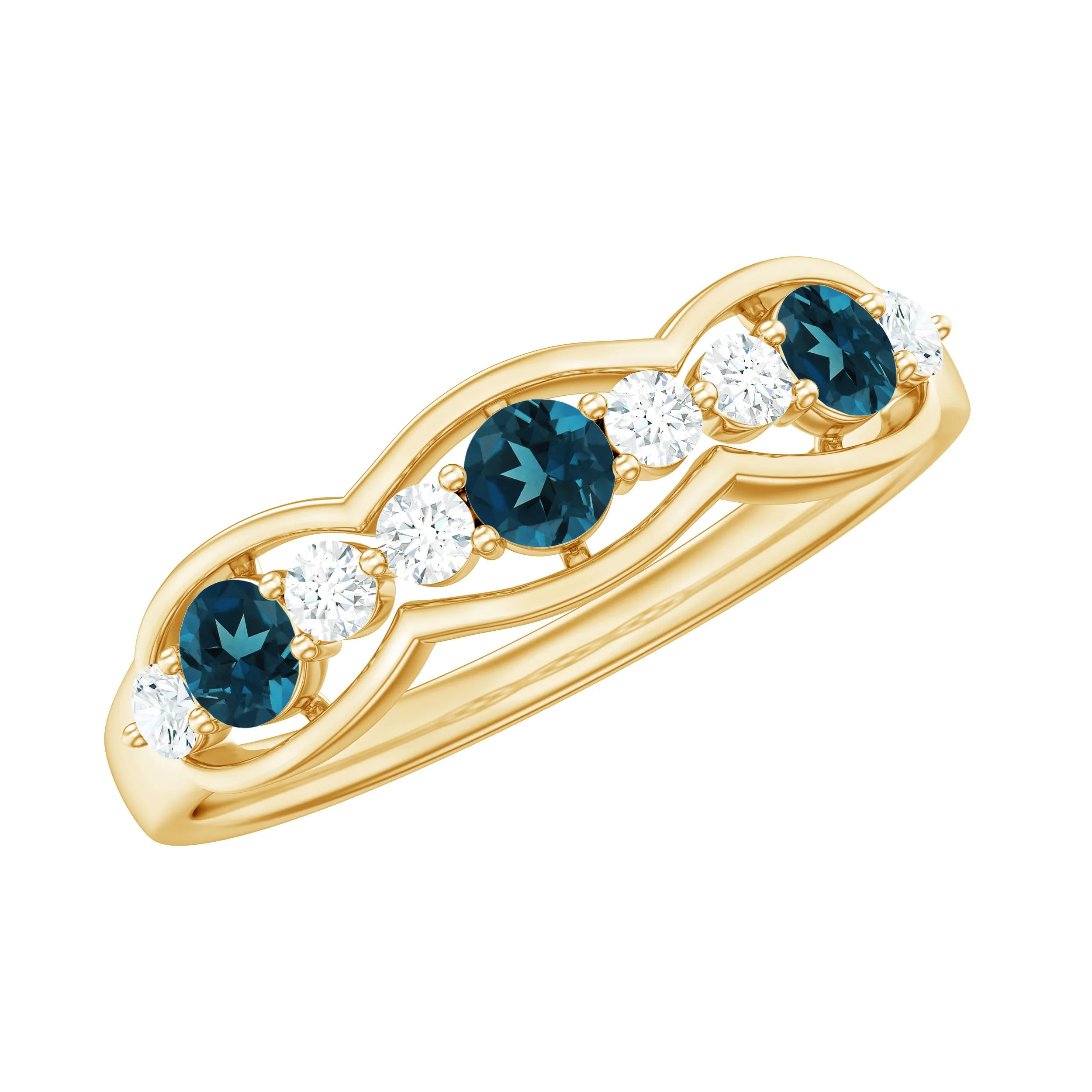 London Blue Topaz Half Eternity Ring with Diamond