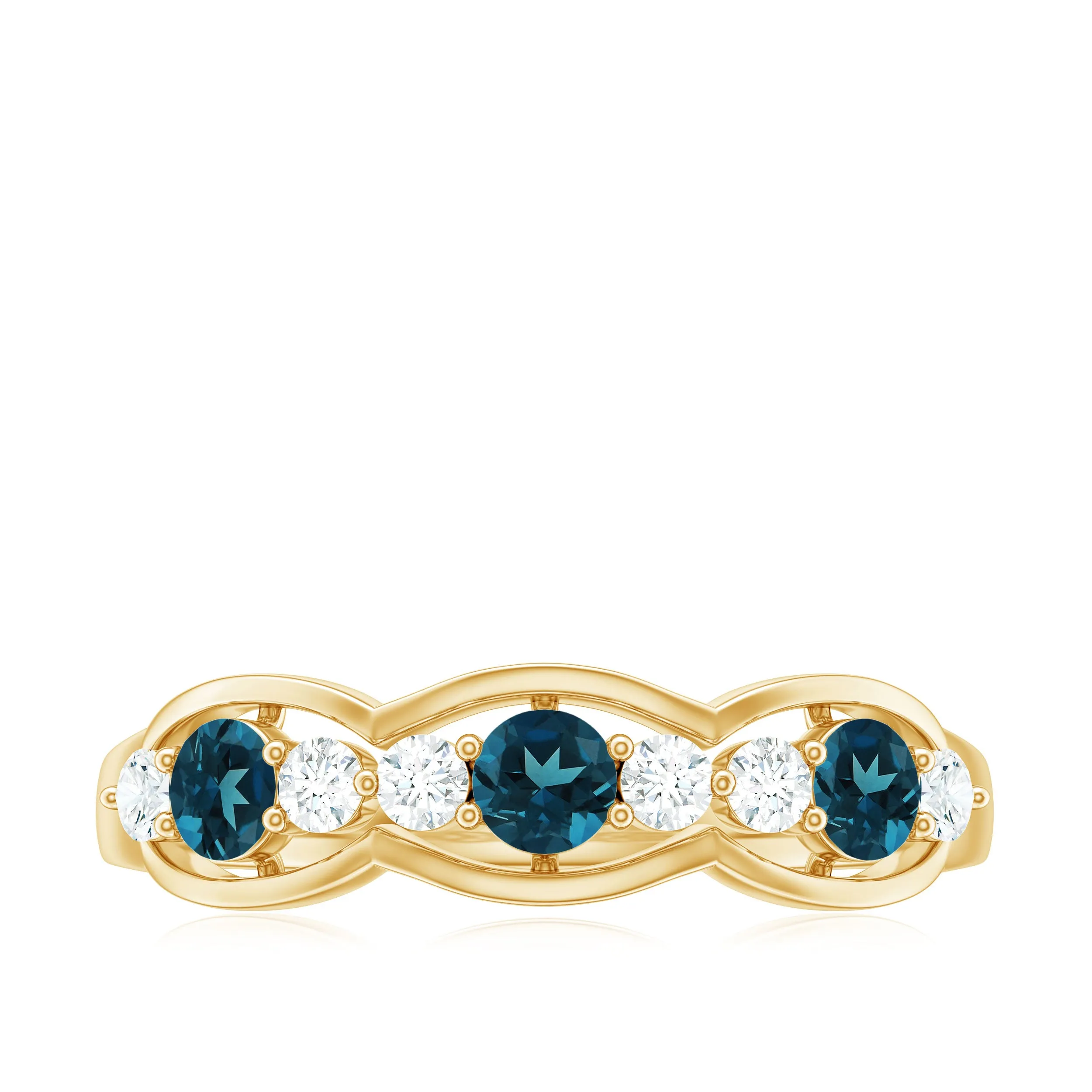 London Blue Topaz Half Eternity Ring with Diamond