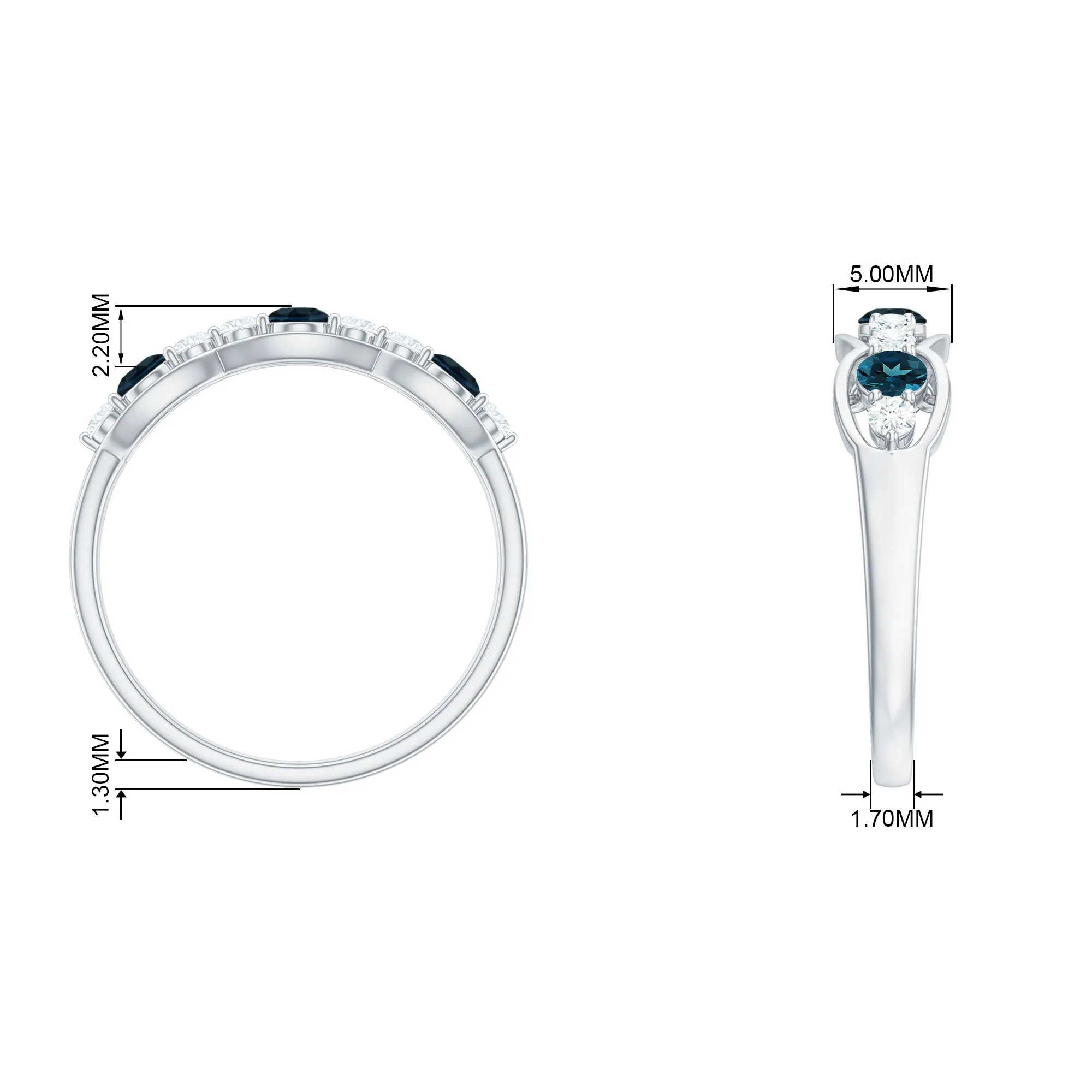 London Blue Topaz Half Eternity Ring with Diamond
