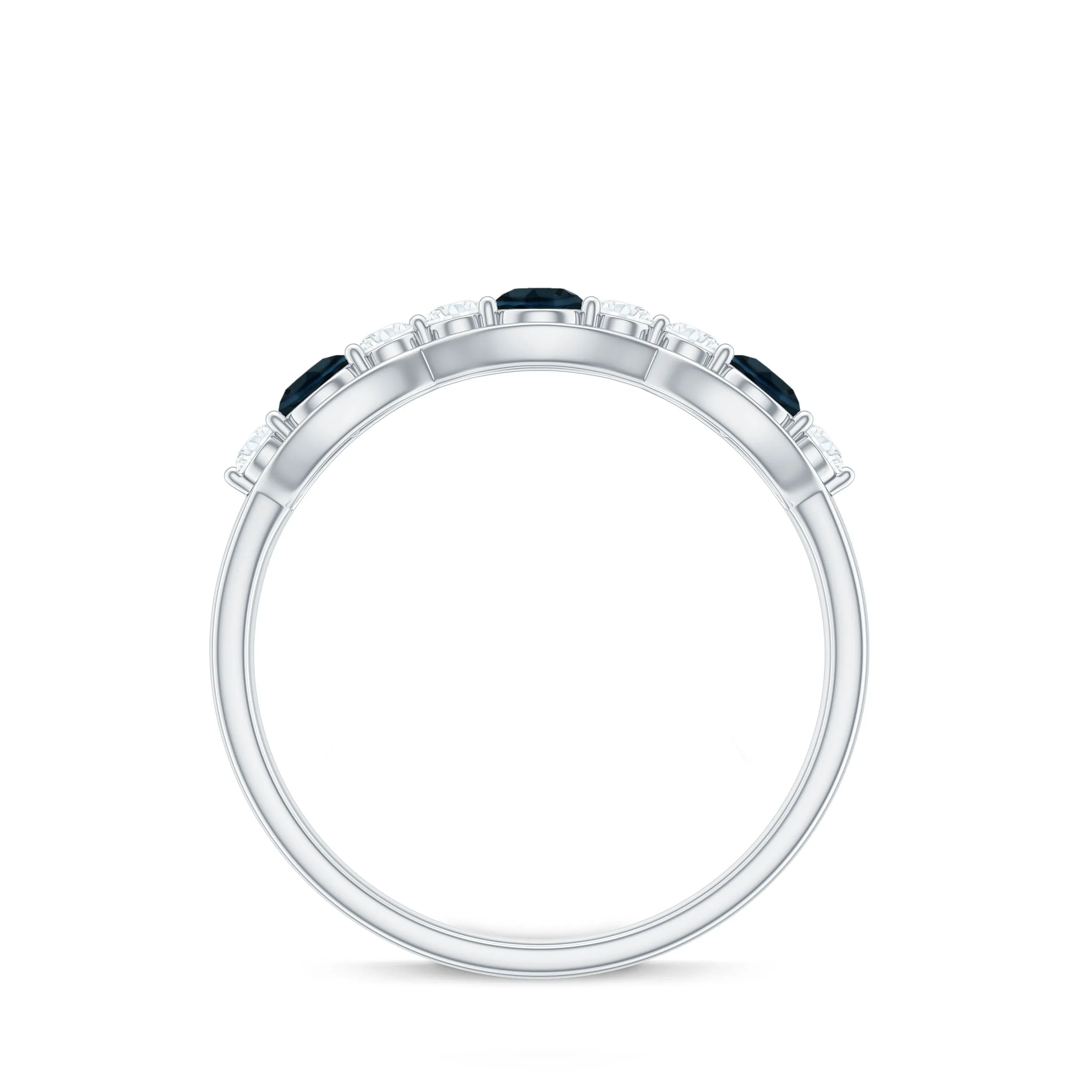 London Blue Topaz Half Eternity Ring with Diamond