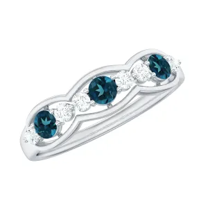 London Blue Topaz Half Eternity Ring with Diamond