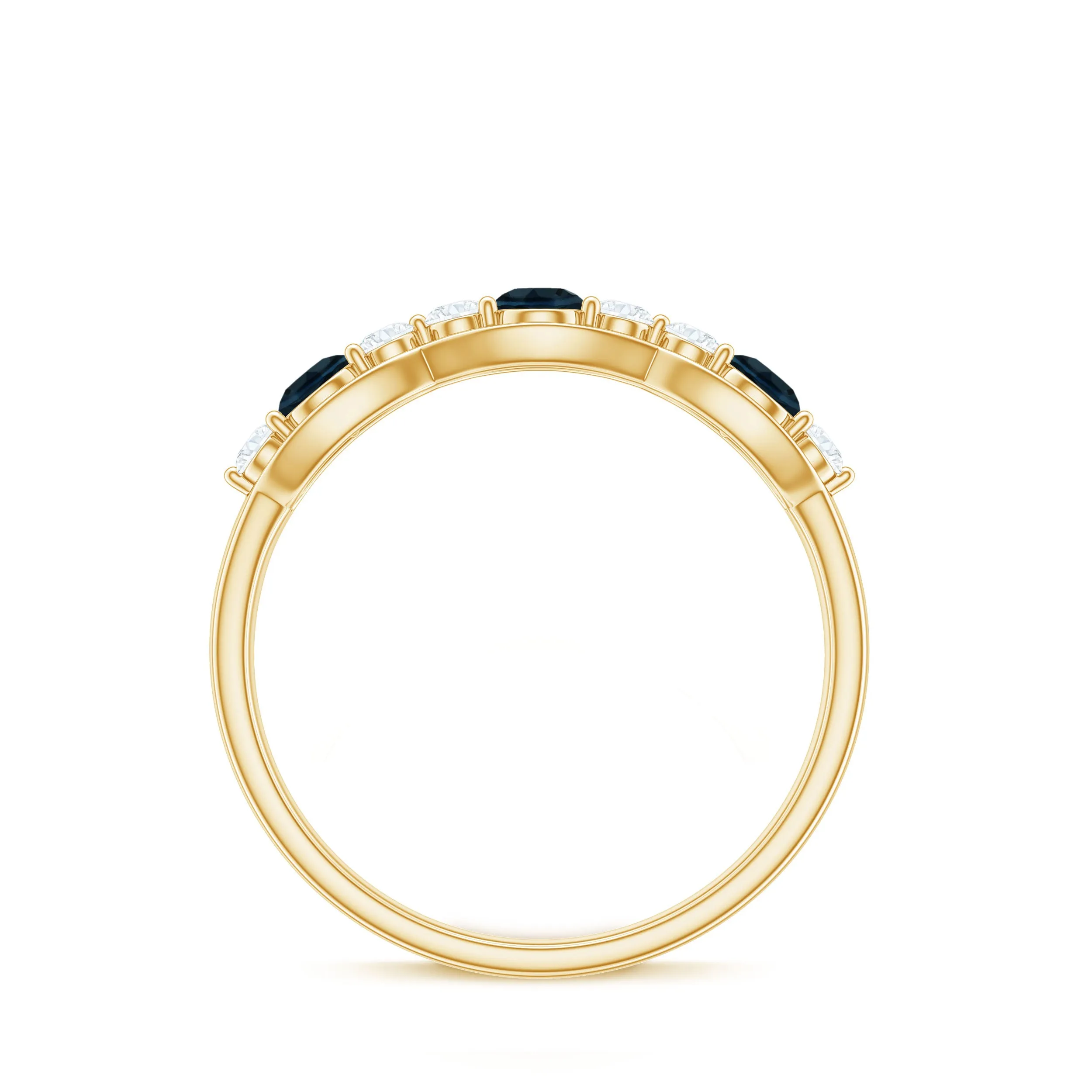 London Blue Topaz Half Eternity Ring with Diamond