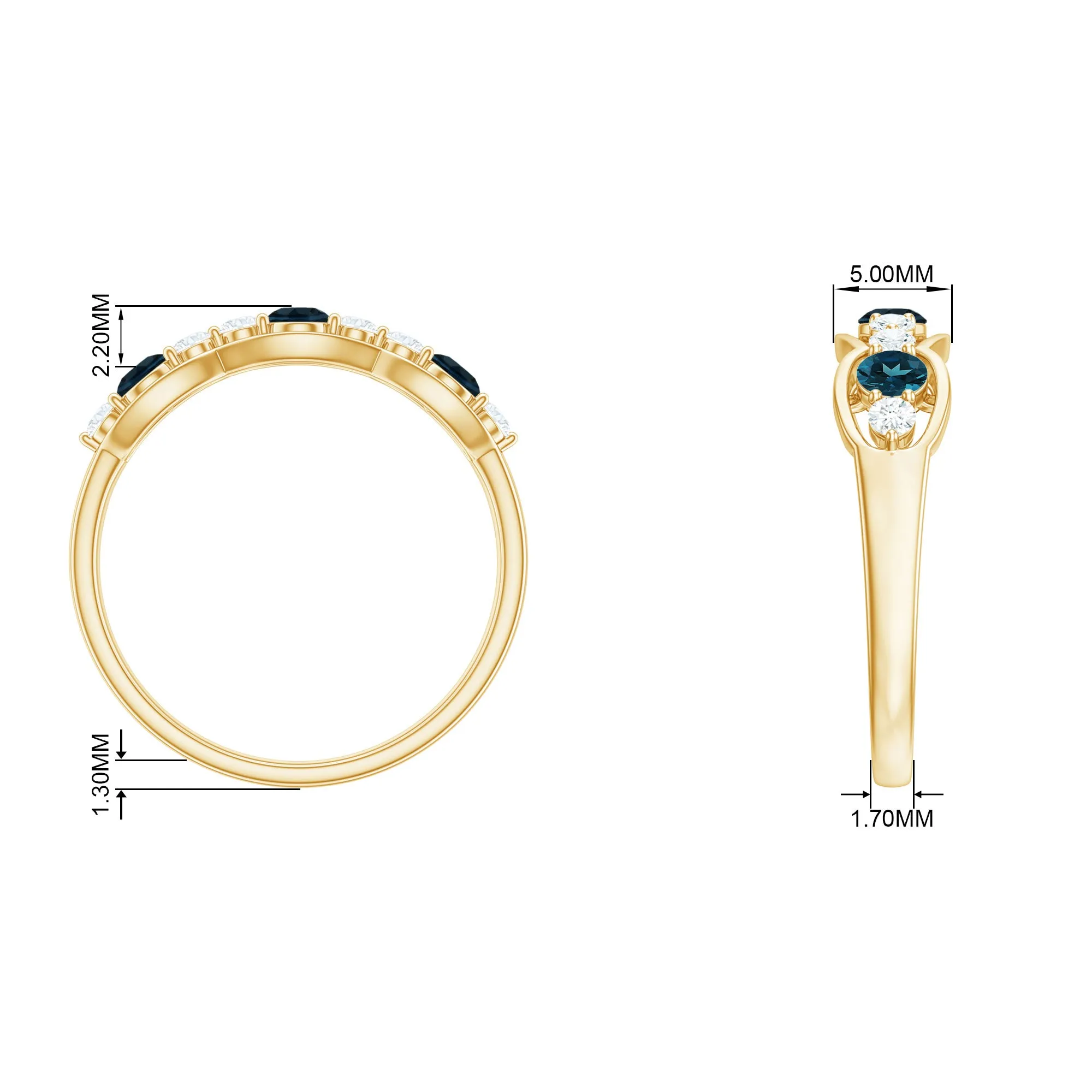 London Blue Topaz Half Eternity Ring with Diamond