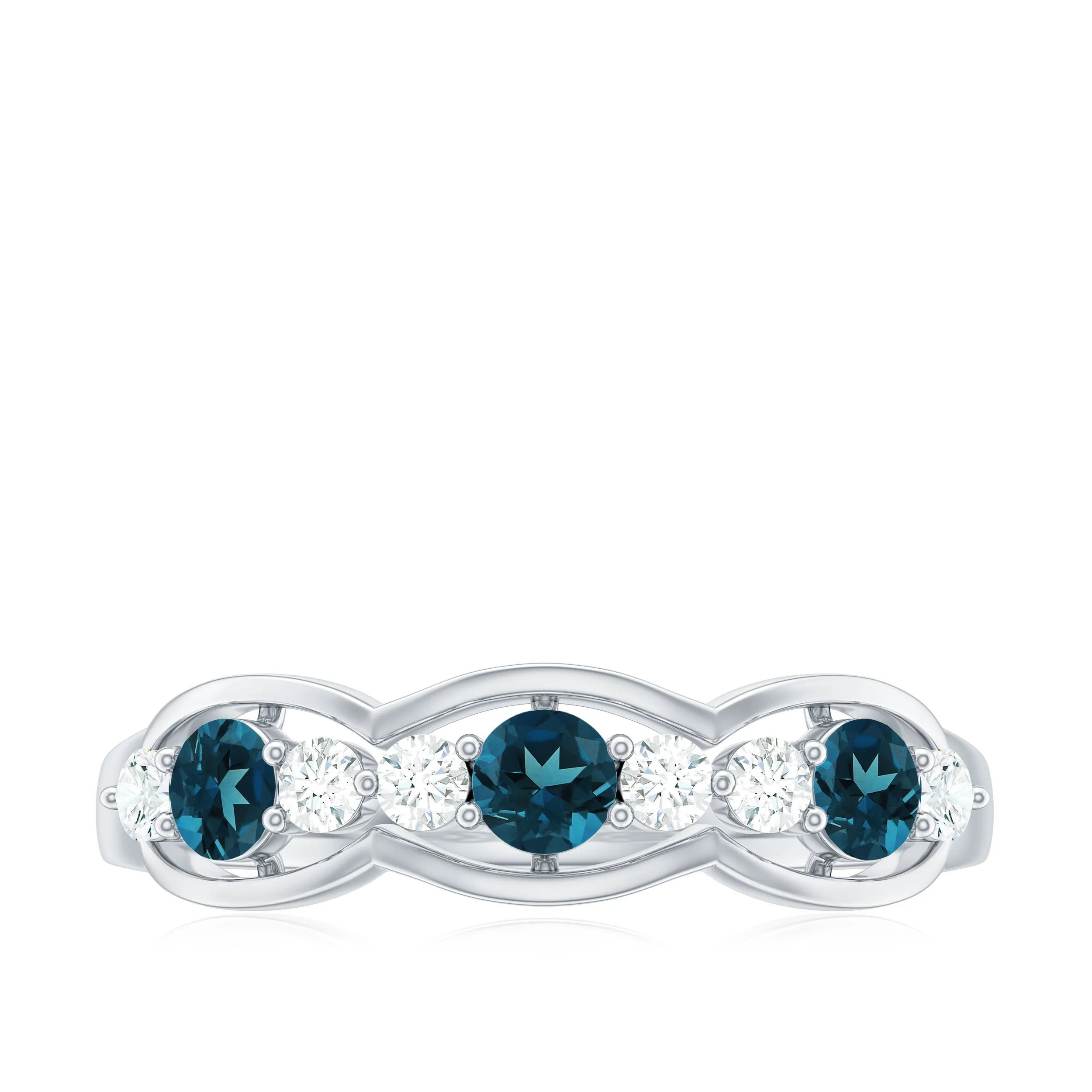 London Blue Topaz Half Eternity Ring with Diamond