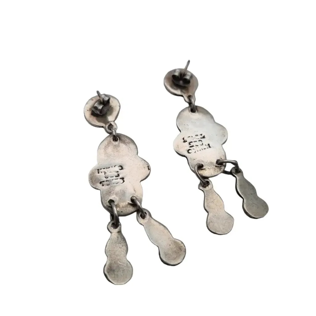 Long Mexican earrings for women, 925 sterling silver, red coral.