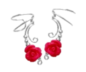 Long Pink Rose Coral Ear Cuff
