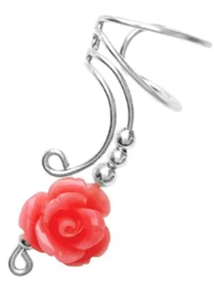Long Salmon Rose Coral Ear Cuff