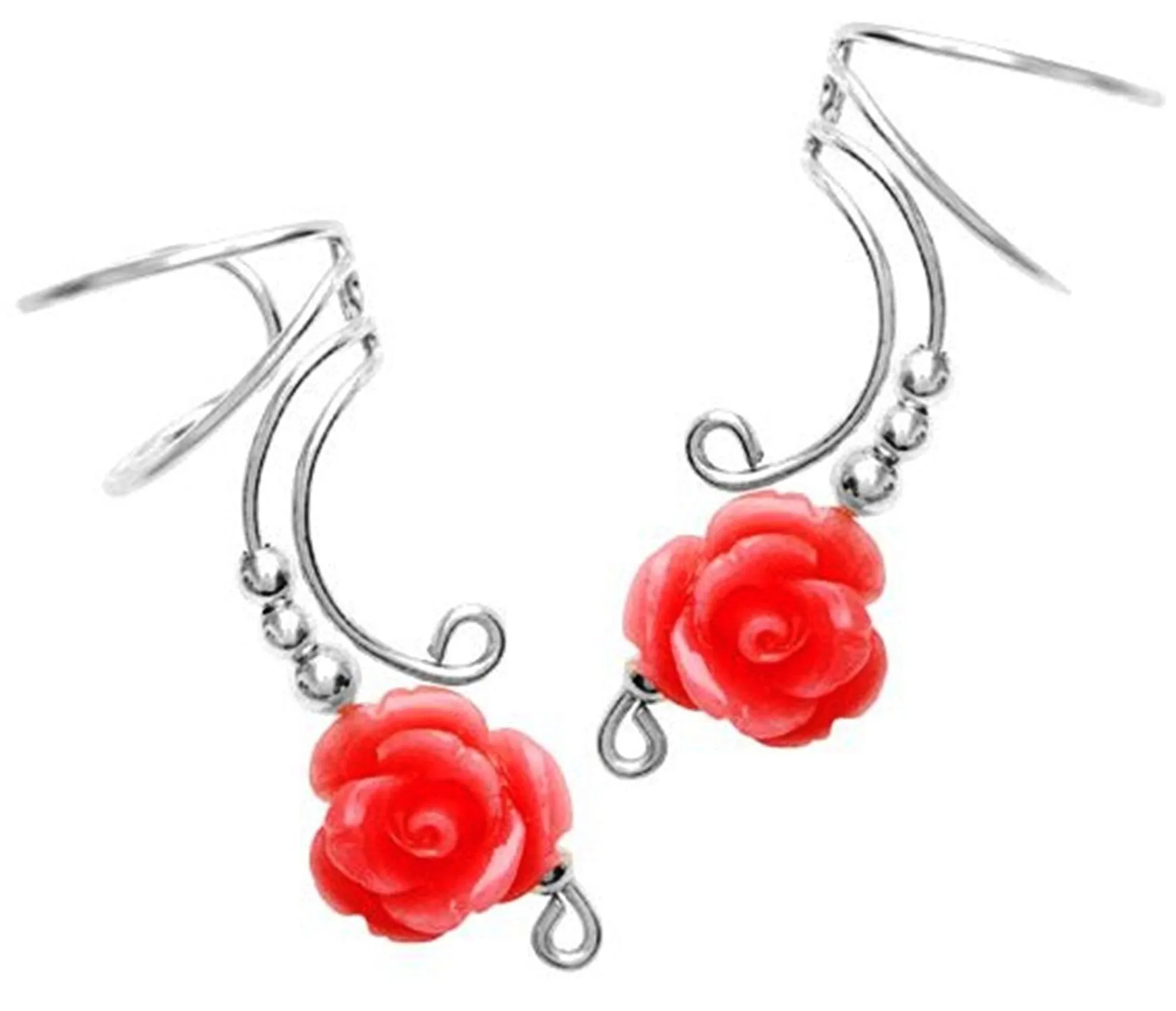 Long Salmon Rose Coral Ear Cuff