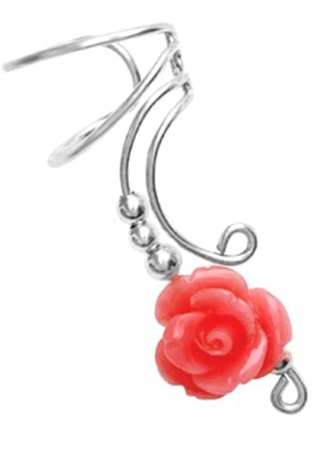 Long Salmon Rose Coral Ear Cuff