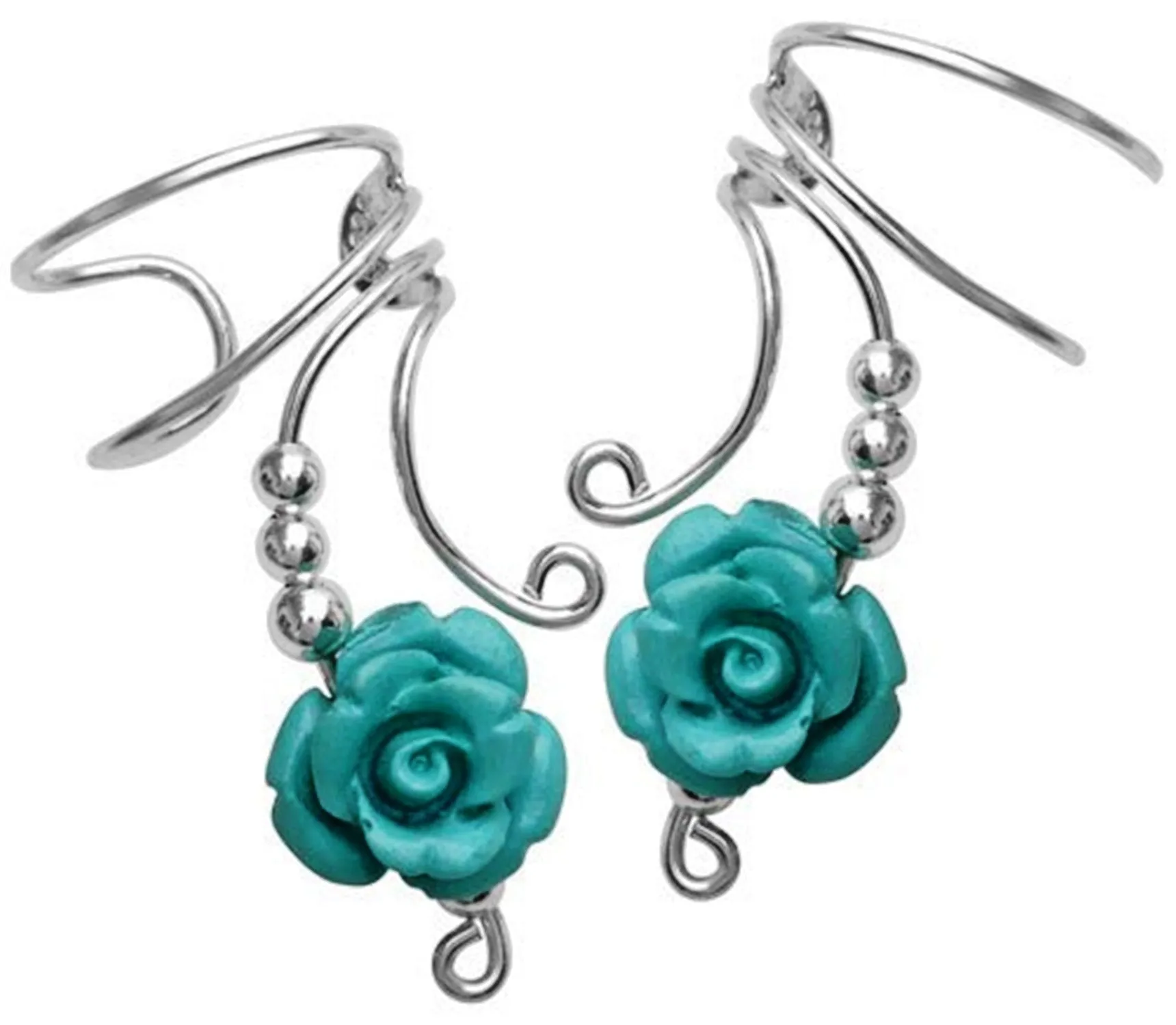 Long Turquoise Rose Coral Ear Cuff