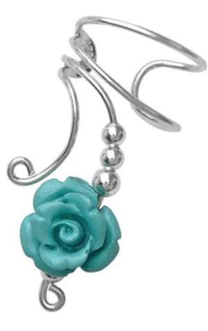 Long Turquoise Rose Coral Ear Cuff